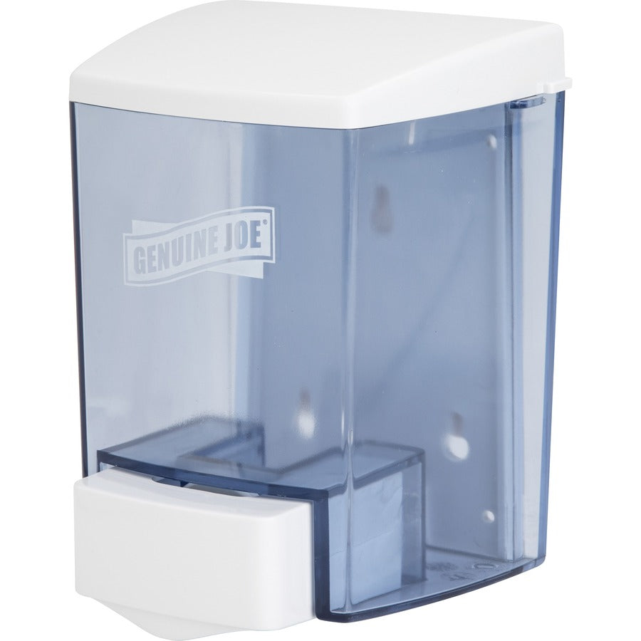 Genuine Joe 30 oz Manual Soap Dispenser, See-through Tank, Water Resistant, Soft Push, 1 Each