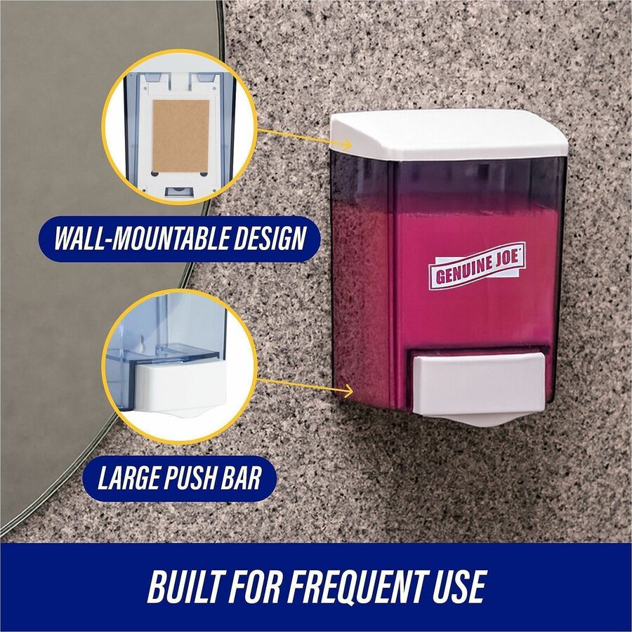 Genuine Joe 30 oz Manual Soap Dispenser, See-through Tank, Water Resistant, Soft Push, 1 Each