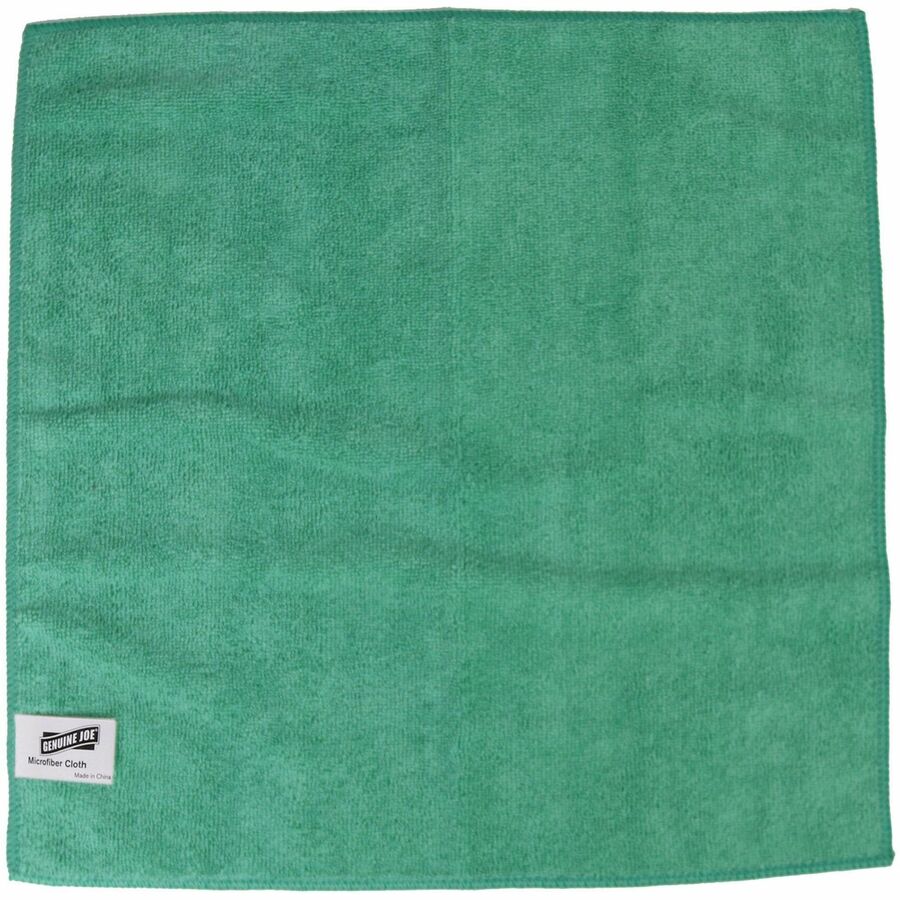 Genuine Joe General Purpose Microfiber Cloth, 16" x 16", Chemical Resistant, Oil-free, Lint-free, Green, 12 per Bag