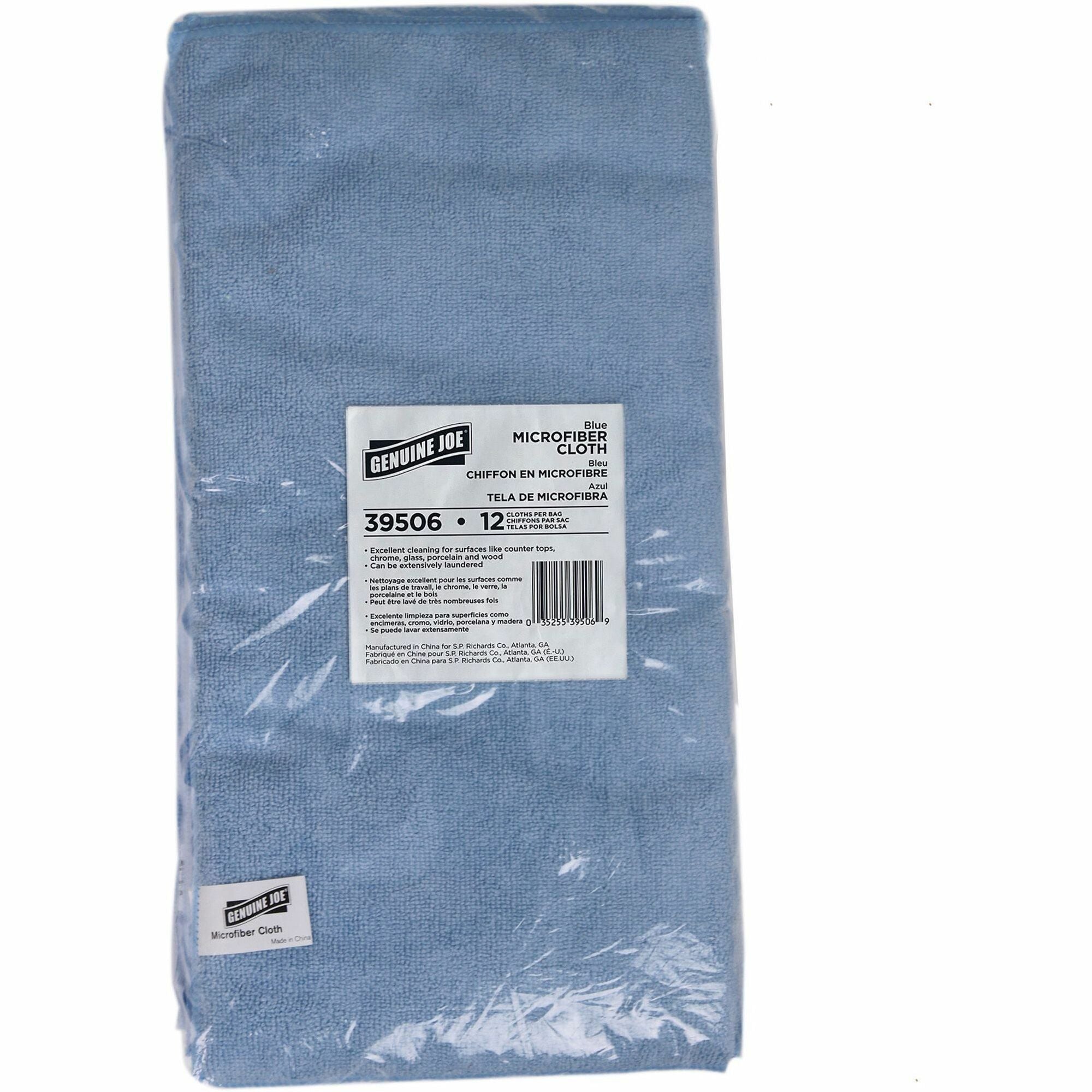 Genuine Joe General Purpose Microfiber Cloth, 16" x 16", Blue, Chemical Resistant, Oil-free, Lint-free, Non-scratching, 12 Cloths per Bag
