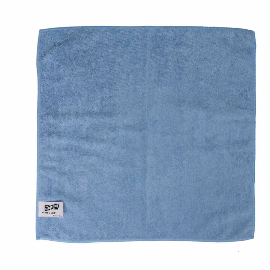 Genuine Joe General Purpose Microfiber Cloth, 16" x 16", Blue, Chemical Resistant, Oil-free, Lint-free, Non-scratching, 12 Cloths per Bag