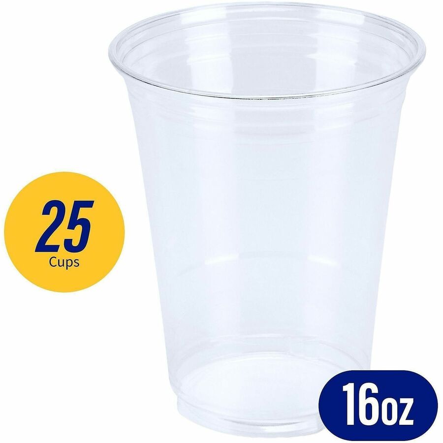 Genuine Joe 16 oz Clear Plastic Cups, 25 Pack, Durable Plastic, Clear, 4.7" Height, 3.9" Diameter