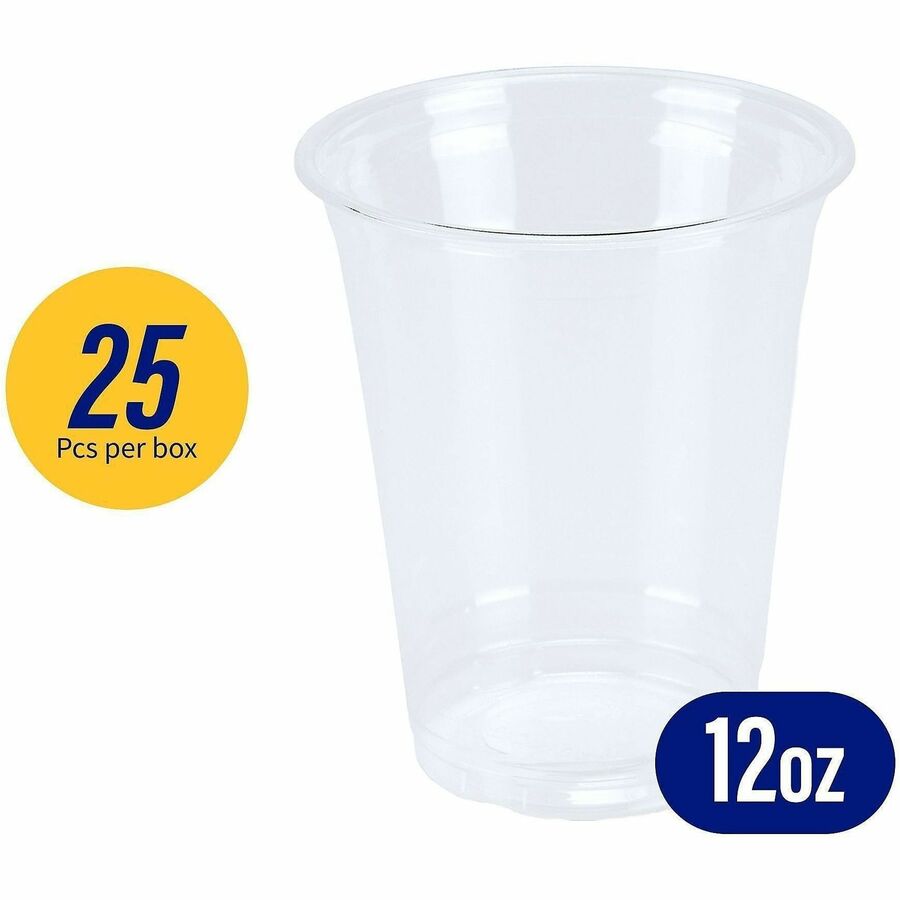 Genuine Joe 12 oz Clear Plastic Cups, 25 Pack, Durable Clear Plastic