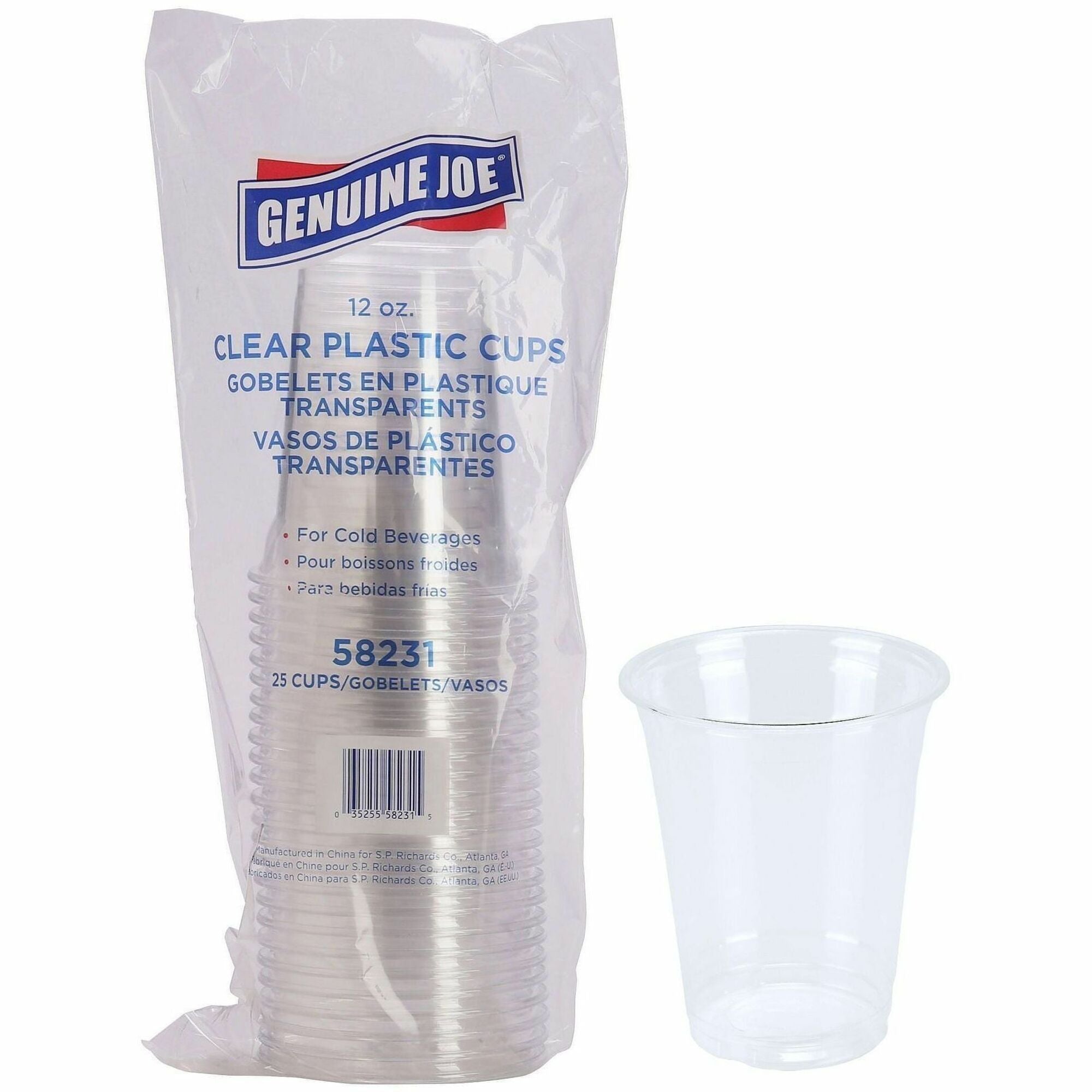 Genuine Joe 12 oz Clear Plastic Cups, 25 Pack, Durable Clear Plastic