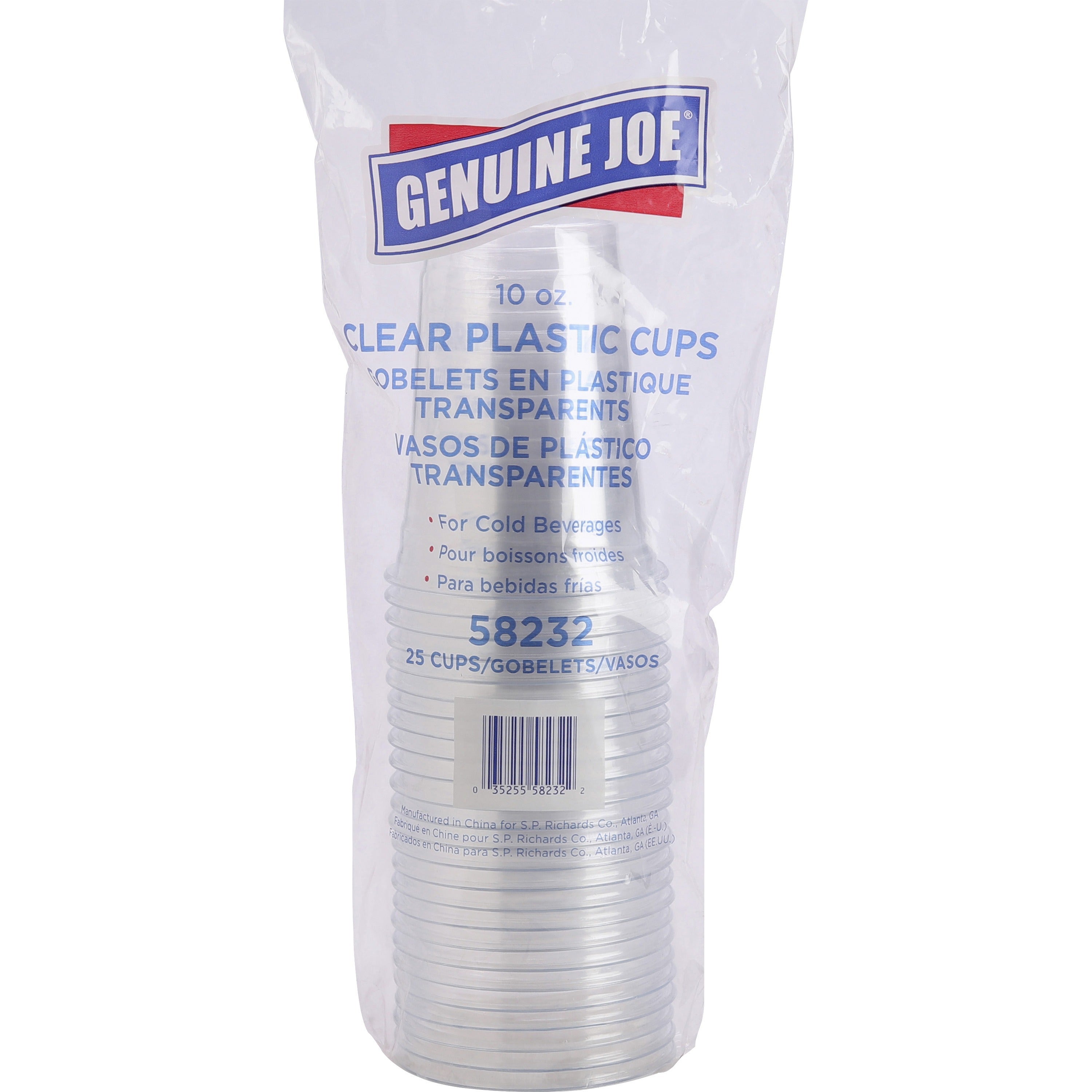 Genuine Joe 10 oz Clear Plastic Cups, 25 Pack