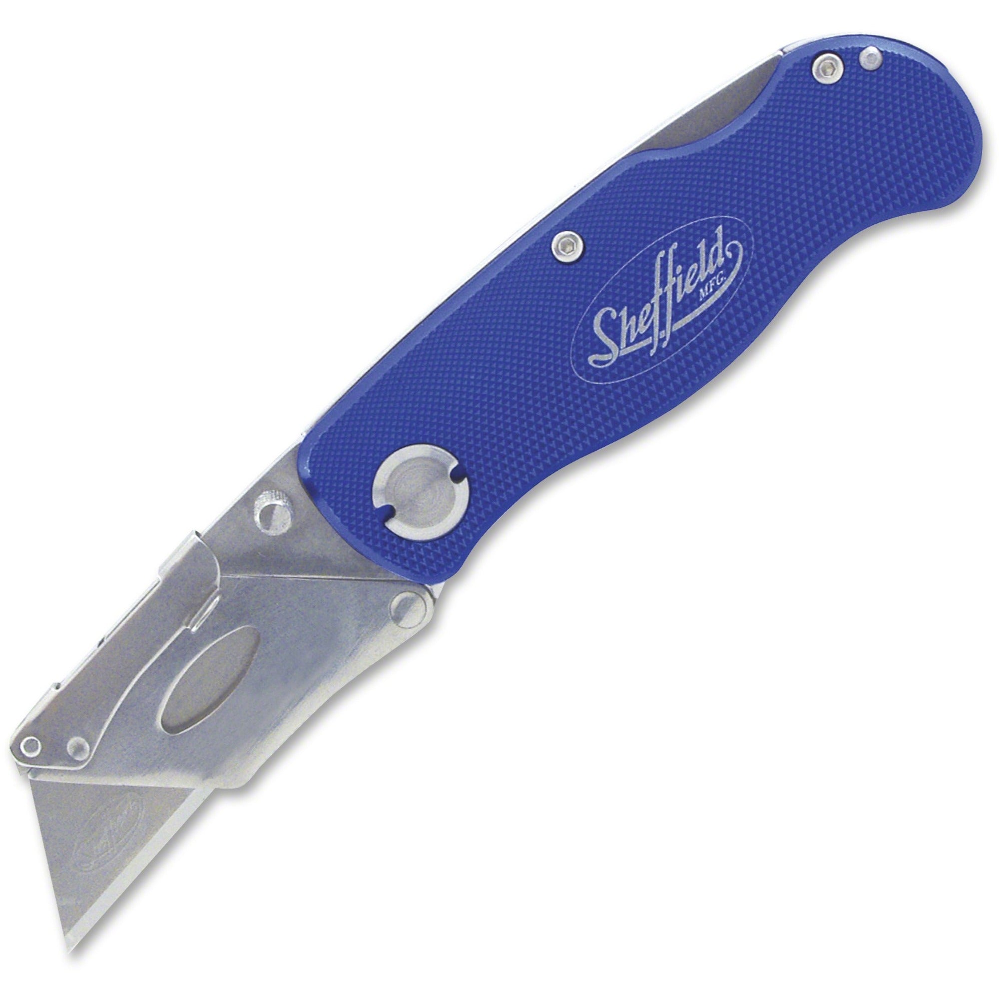 0.7" Height x 4" Width x 8.9" Length - Locking Blade, Sturdy, Snap Closure, Lightweight, Pocket Clip - Aluminum - Blue - 1 Each