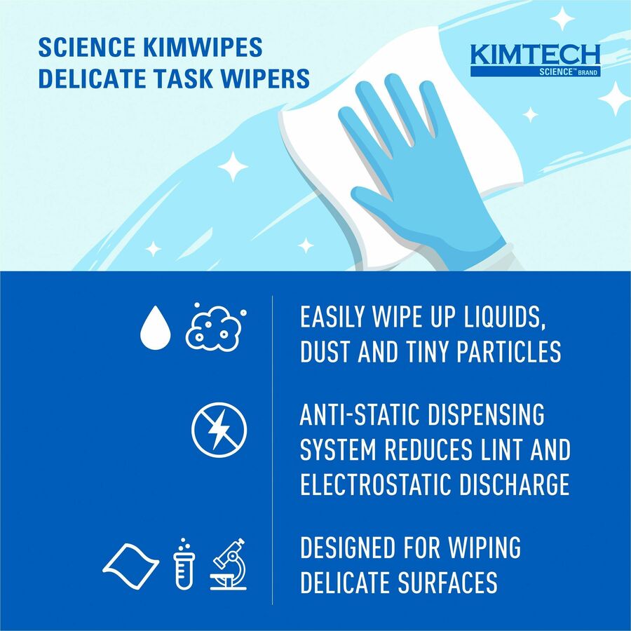 KIMTECH Science Kimwipes Delicate Task Wipers, 1 Ply, 4.39" x 8.20", White, Virgin Fiber, 286 Wipes per Pack, 1 Carton