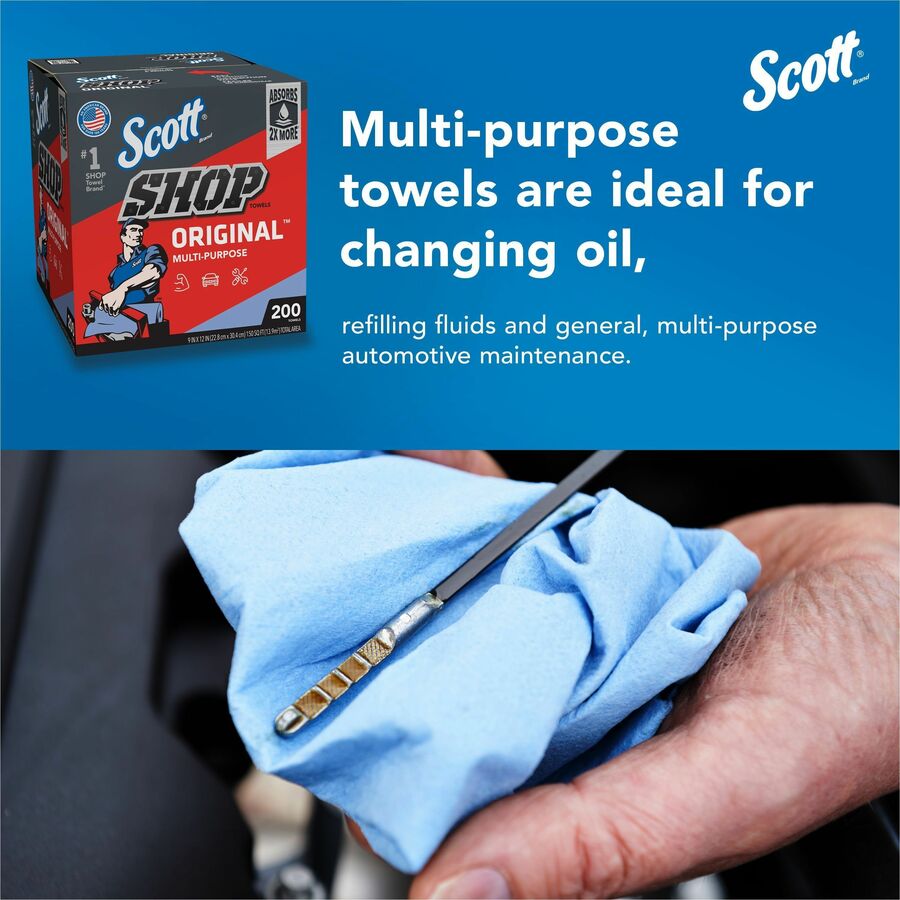 Scott Original Shop Towels, Blue, 12" x 9", 200 Towels per Box, 8 Boxes per Carton
