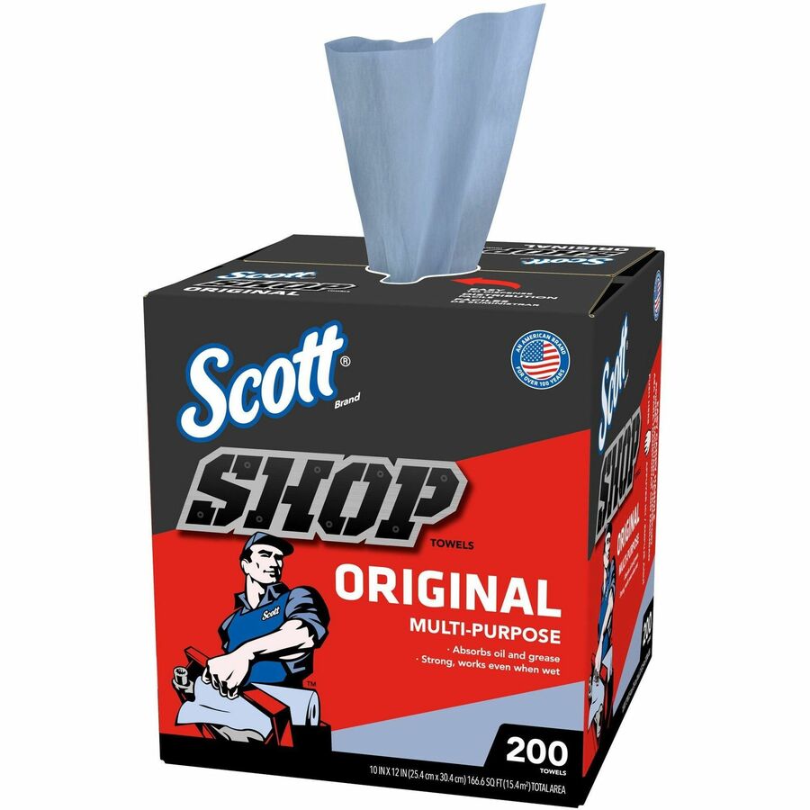 Scott Original Shop Towels, Blue, 12" x 9", 200 Towels per Box, 8 Boxes per Carton