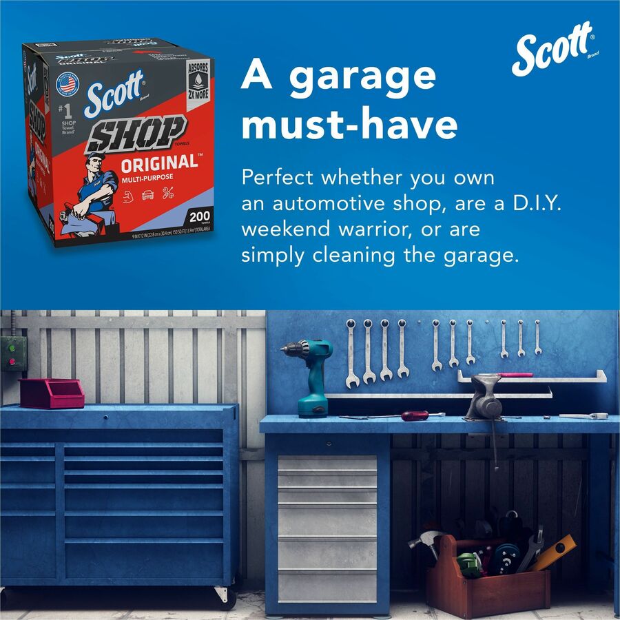 Scott Original Shop Towels, Blue, 12" x 9", 200 Towels per Box, 8 Boxes per Carton