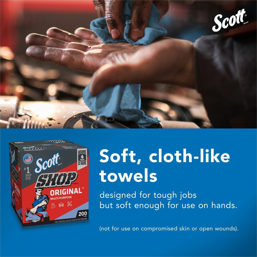 Scott Original Shop Towels, Blue, 12" x 9", 200 Towels per Box, 8 Boxes per Carton