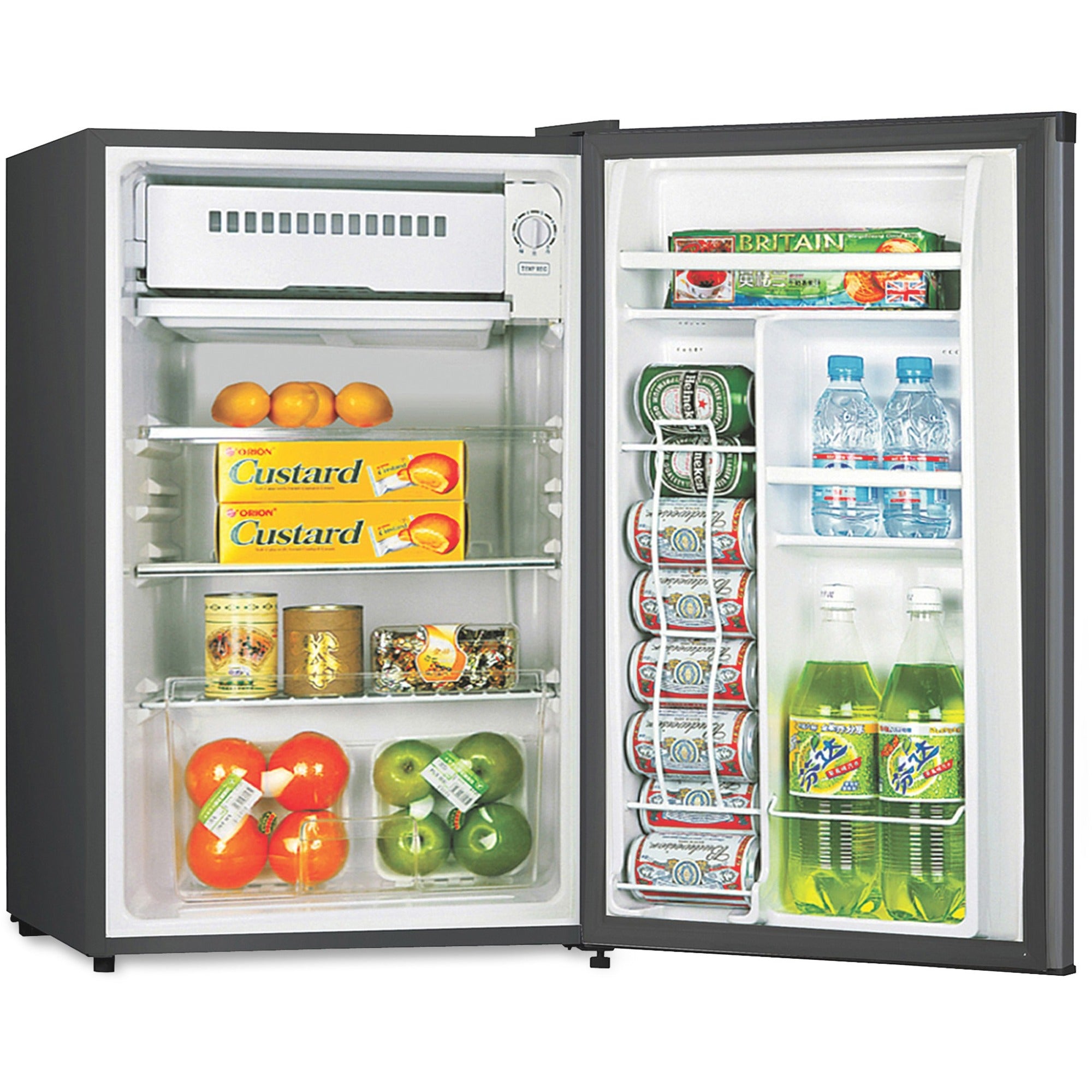 Lorell Compact Refrigerator, 3.20 ft³, Manual Defrost, Reversible Door, Black, Steel/Fiberglass/Plastic, 1 Each
