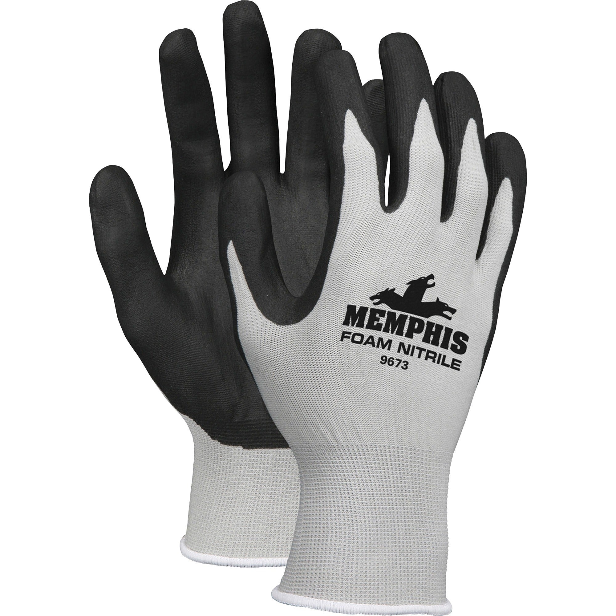 Memphis 13-Gauge Foam Coated Palm Protective Gloves, Small, Gray/Black/White, Knit Wrist, Comfortable, 5.73" Length, 1 Dozen
