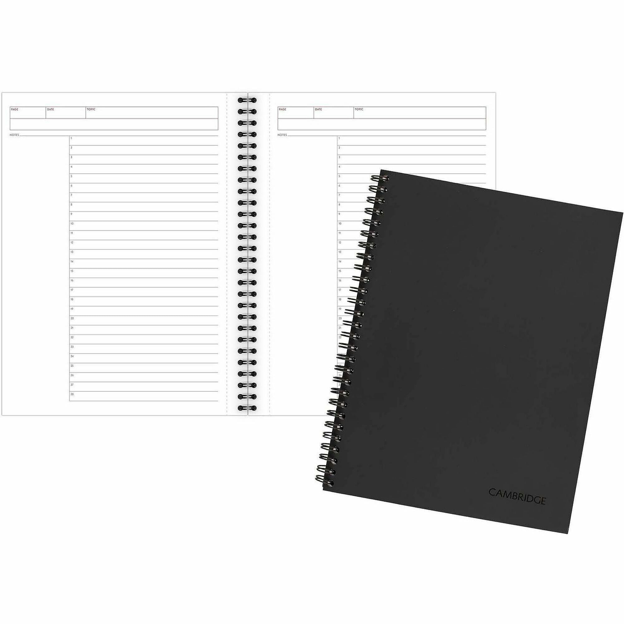 Twin Wirebound - 9.50" Height x 7.5" Width x 0.6" Length - Black Cover - Pocket, Pen Loop, Perforated, Dual-sided Pocket, Bungee - Recycled - 1 Each