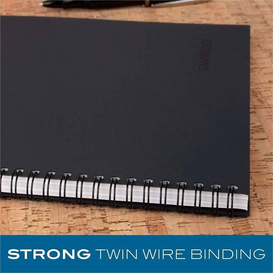 Twin Wirebound - 9.50" Height x 7.5" Width x 0.6" Length - Black Cover - Pocket, Pen Loop, Perforated, Dual-sided Pocket, Bungee - Recycled - 1 Each