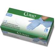 Curad Powder-free Nitrile Disposable Exam Gloves, Large, Full-Textured, Blue, Latex-Free, Non-Sterile, Chemical Resistant, 9.50" Length, 150/Box