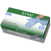 Curad Powder-free Nitrile Disposable Exam Gloves, X-Large, 9.50" Length, Full-Textured, Blue, Latex-free, Non-sterile, Chemical Resistant, 130 Gloves per Box