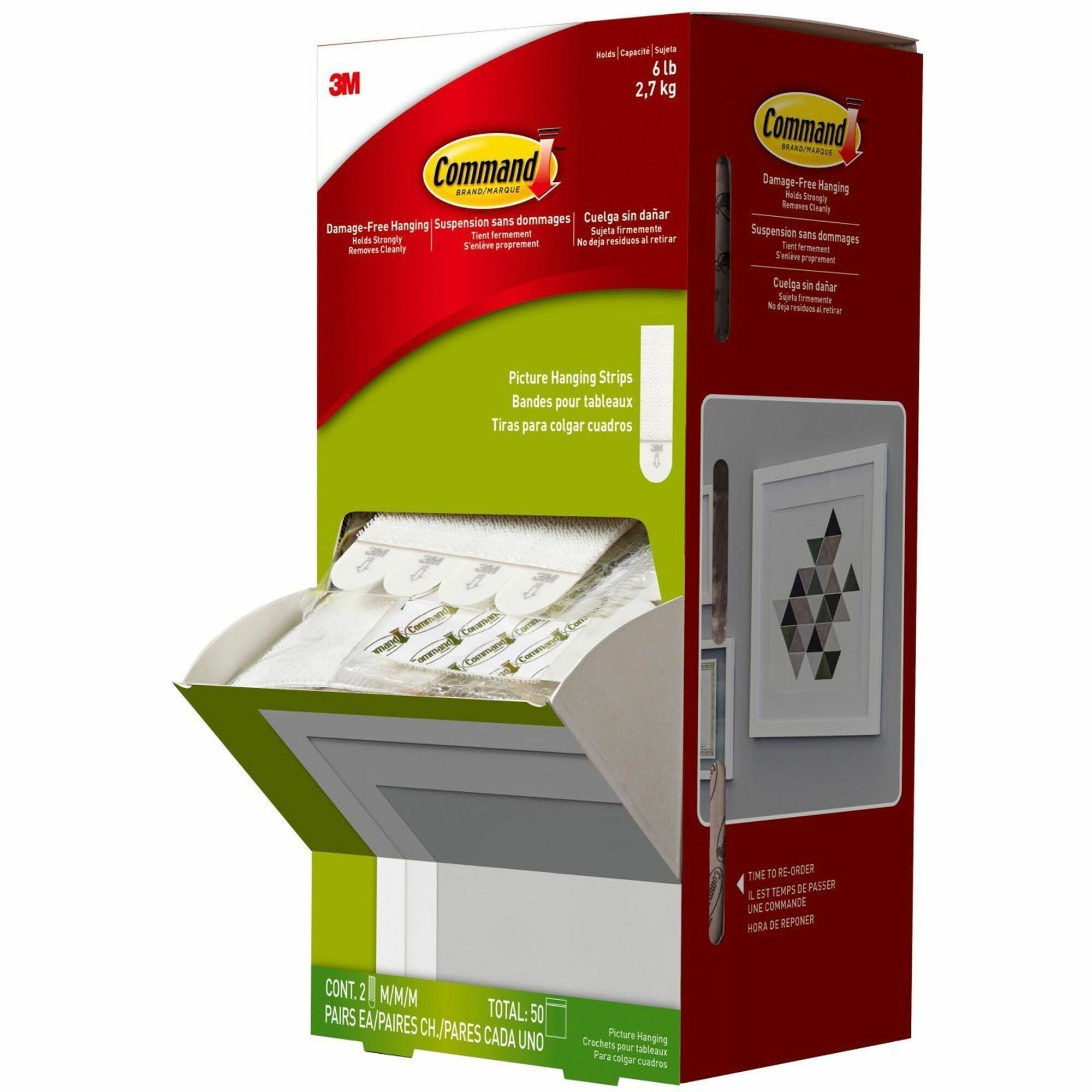3 lb (1.36 kg) Capacity - 0.6" Width x 2.8" Length - for Pictures, Decoration, Art, Pictures - White - 50 / Carton