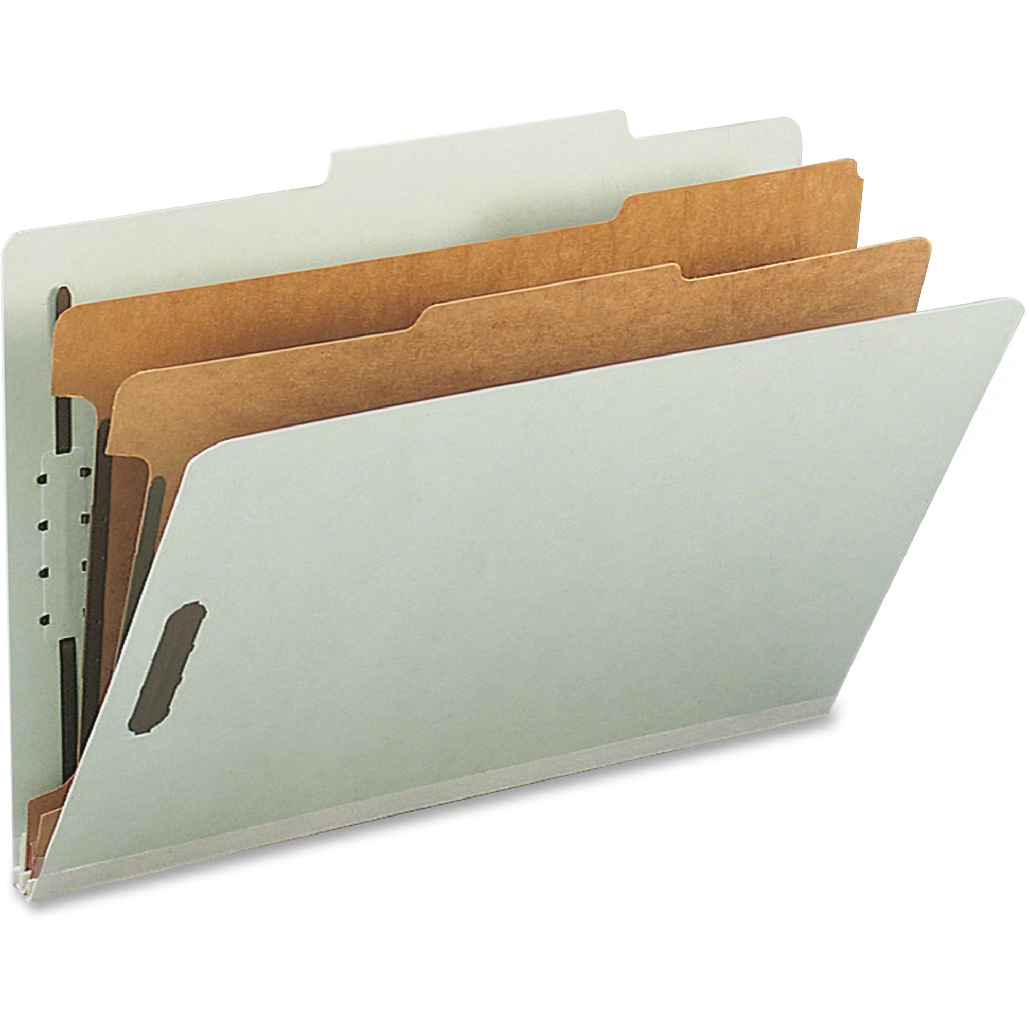 Nature Saver Legal Size 2/5 Tab Cut Recycled Classification Folders, 6 K-Style Fasteners, 2 Dividers, 25 pt. Gray/Green, Tyvek Gusset, 100% Recycled, 10/Box