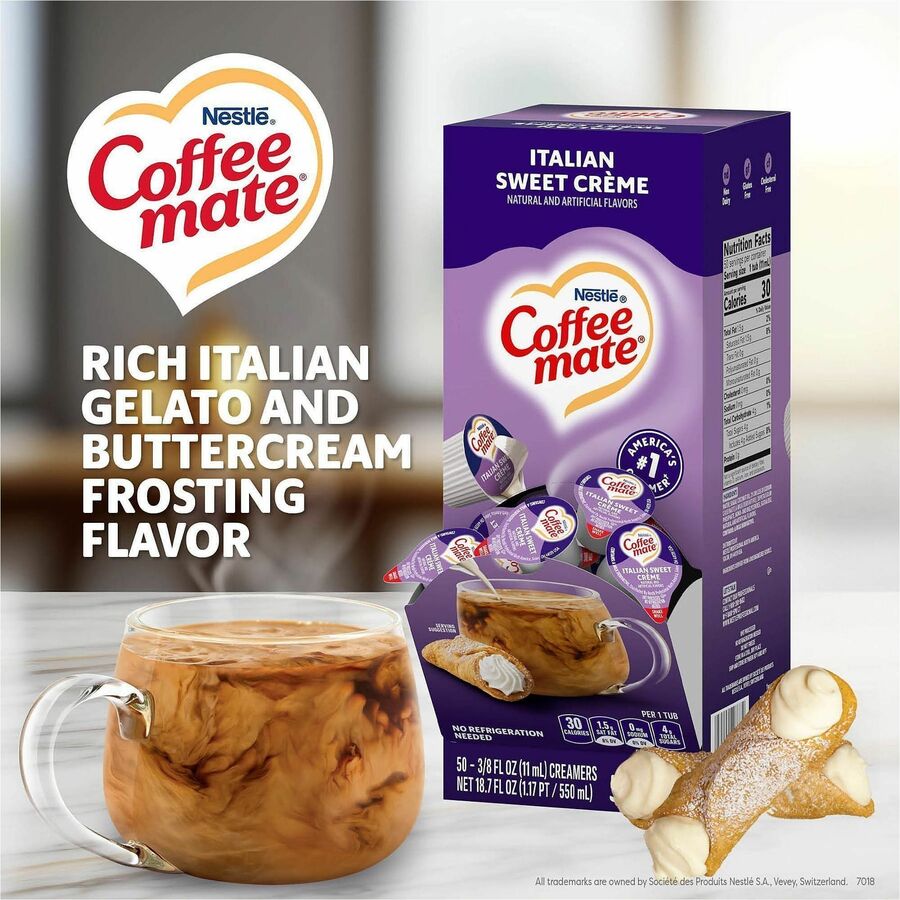 Coffee mate Italian Sweet Creme Nondairy Liquid Creamer Singles, 0.38 fl oz (11 mL), 50 Count Box