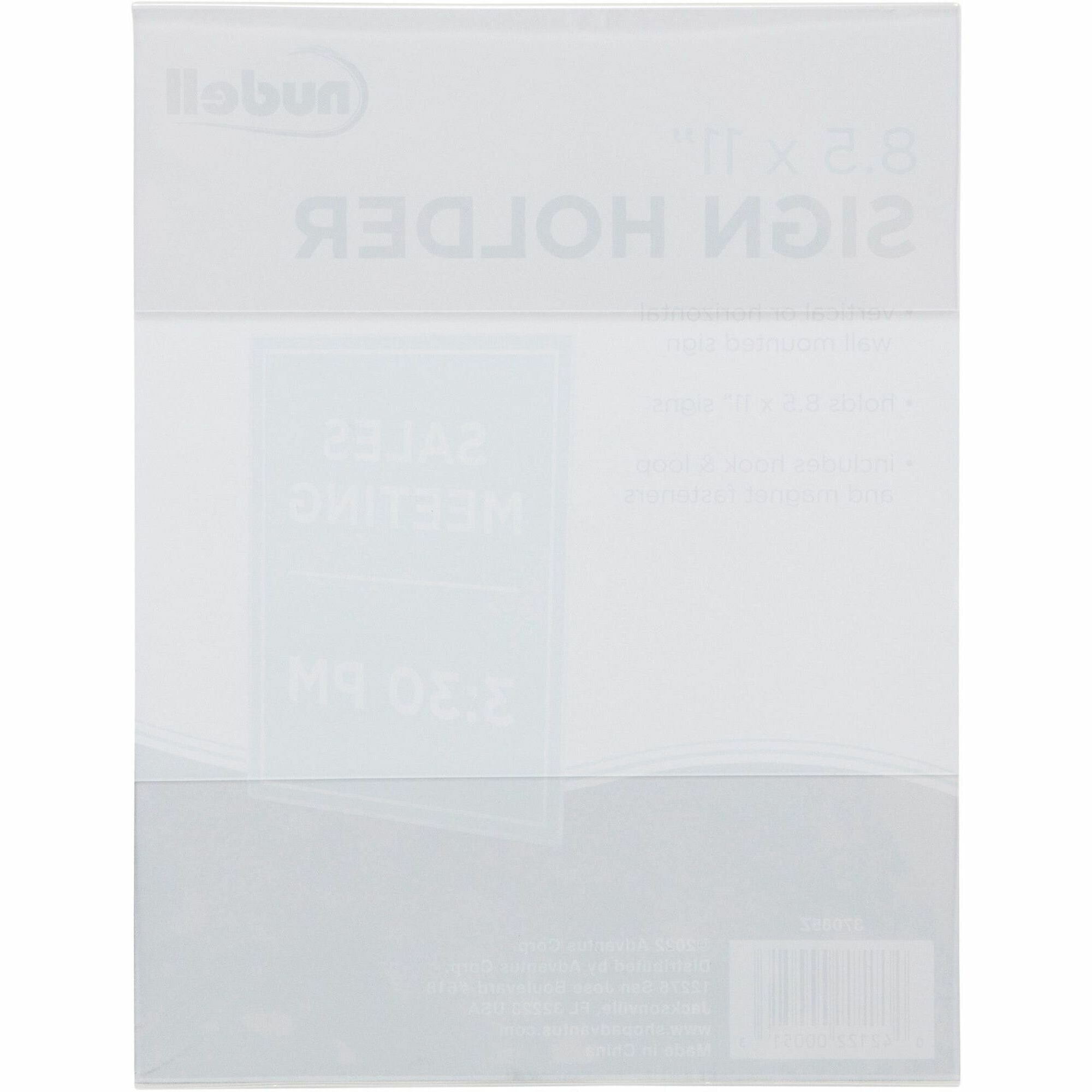 8.5" Width x 11" Height - Rectangular Shape - Wall Mountable, Cubicle-mountable - Hook & Loop Fastener Closure - Photo, Award, Locker, File Cabinet - Acrylic - Clear - 1 Each