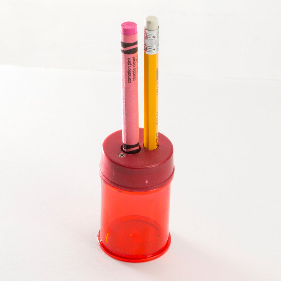 Officemate Double Barrel Pencil/Crayon Sharpener, 2 Holes, Translucent Red, 2.1" x 1.4" x 1.4", 1 Each