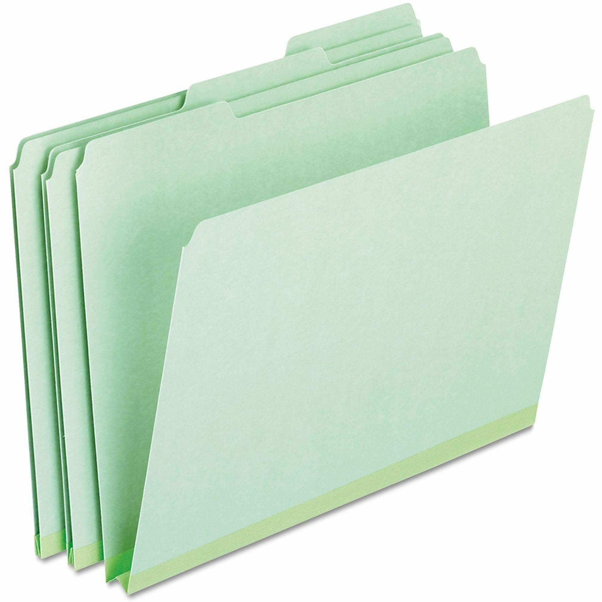 Pendaflex 1/3 Tab Cut Letter Top Tab File Folders, 8.5" x 11", 1" Expansion, Assorted Tab Positions, 25 pt. Heavyweight Pressboard, Light Green, Reinforced, 25/Box