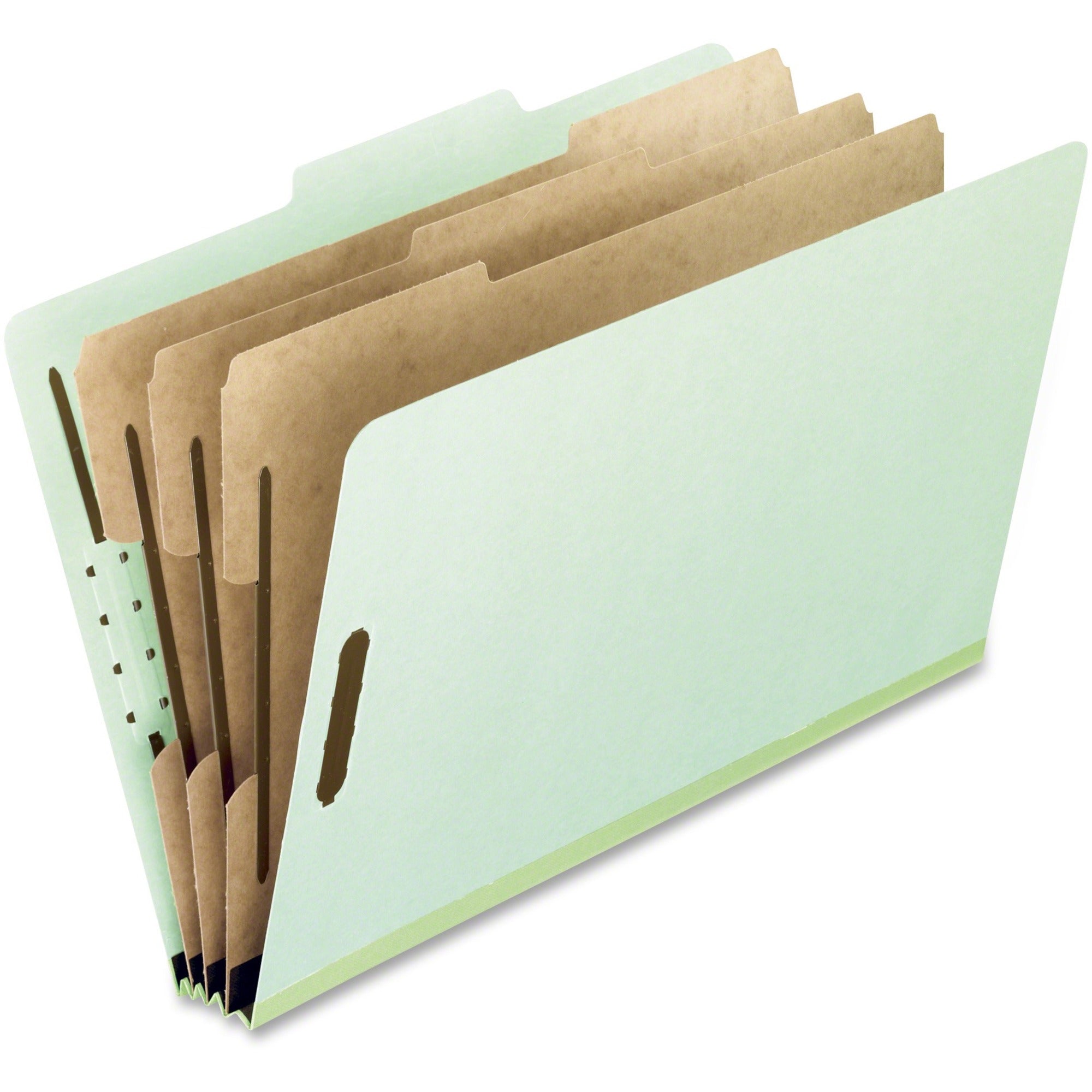 Pendaflex 1/3 Tab Cut Letter Recycled Classification Folders, 8.5" x 11", 3" Expansion, 8 Fasteners, 3 Dividers, Light Green, 65% Recycled, 10/Box