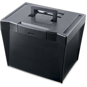Internal Dimensions: 13.87" Width x 10.75" Depth x 10.25" Height - External Dimensions: 13.5" Width x 10.3" Depth x 10.9" Height - Media Size Supported: Letter - Latch Lock Closure - Stackable - Plastic - Black - For File - 1 Each