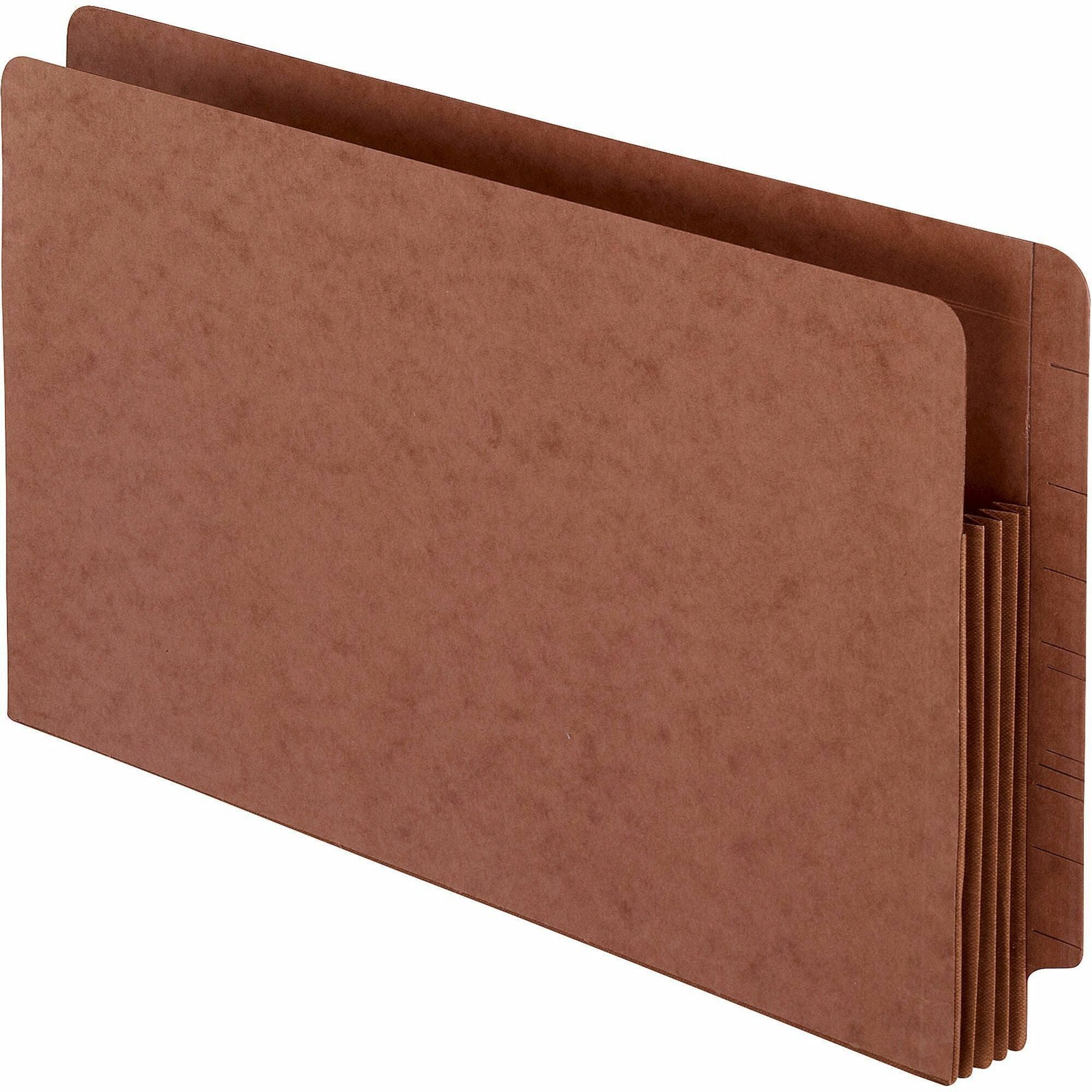 Pendaflex Straight Tab Legal File Pocket, 8.5" x 14", 700 Sheet Capacity, 3.5" Expansion, 17 pt. Red Fiber, Acid-Free, Heavy Duty, Reinforced Rip-Proof Gusset, 30% Recycled, 10/Box