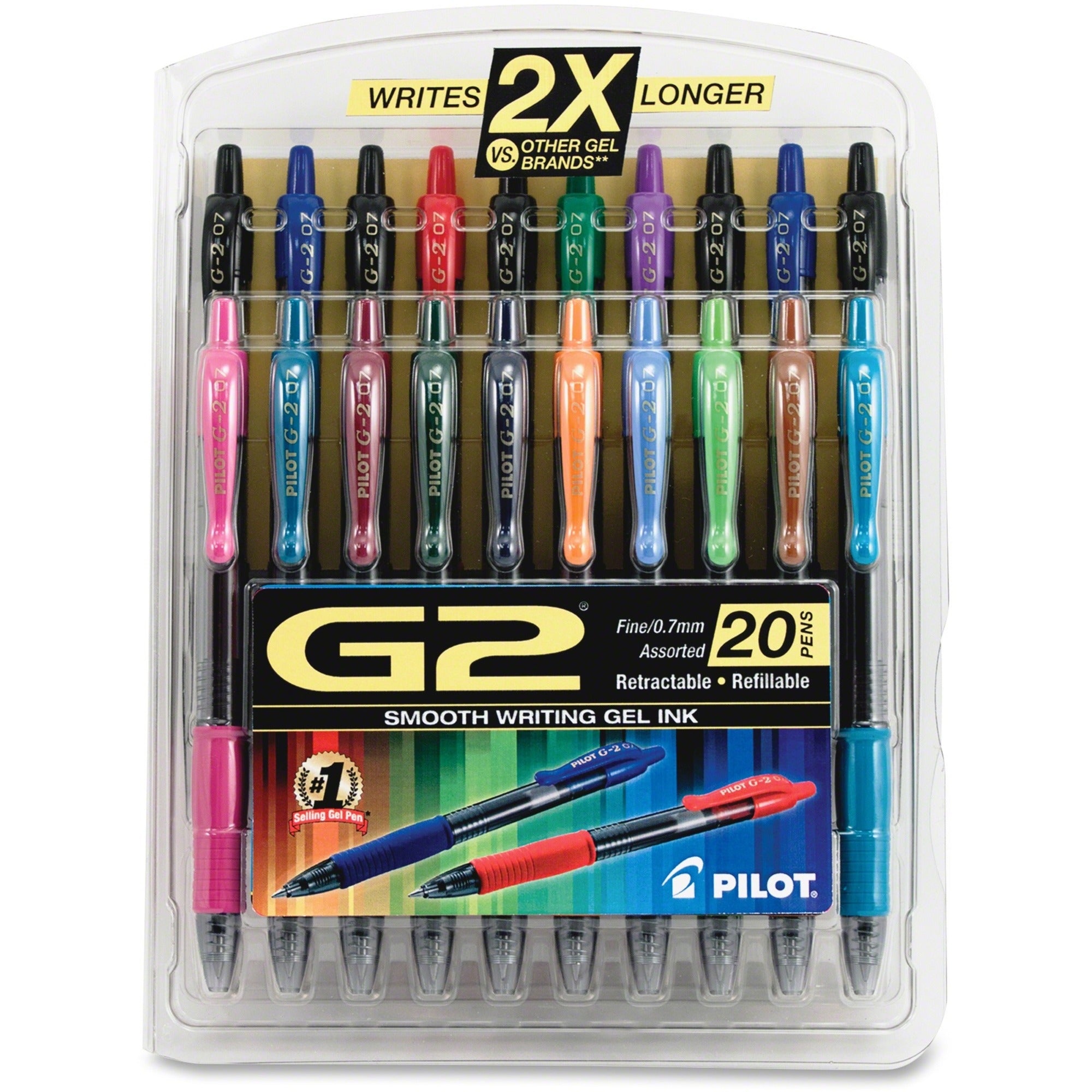 0.7 mm Fine Pen Point - Refillable - Retractable - Assorted Ink - Gel-based - 20 / Pack