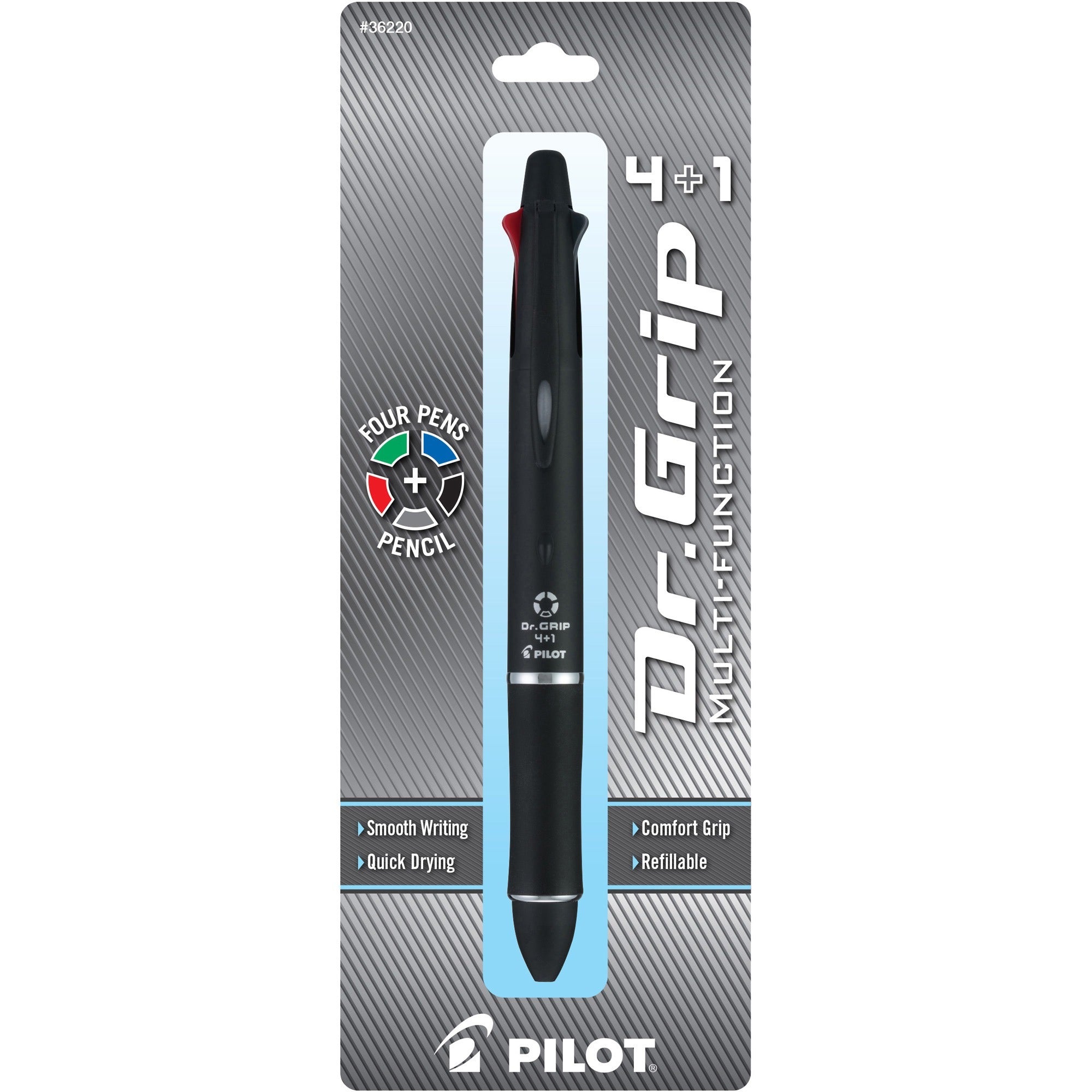 Fine Pen Point - 0.7 mm Pen Point Size - 2HB Pencil Grade - 0.5 mm Lead Size - Refillable - Black, Blue, Red, Green Ink - Black Barrel - Retractable - Smooth Writing, Quick-drying Ink, Break Resistant, Eraser - 1 Each