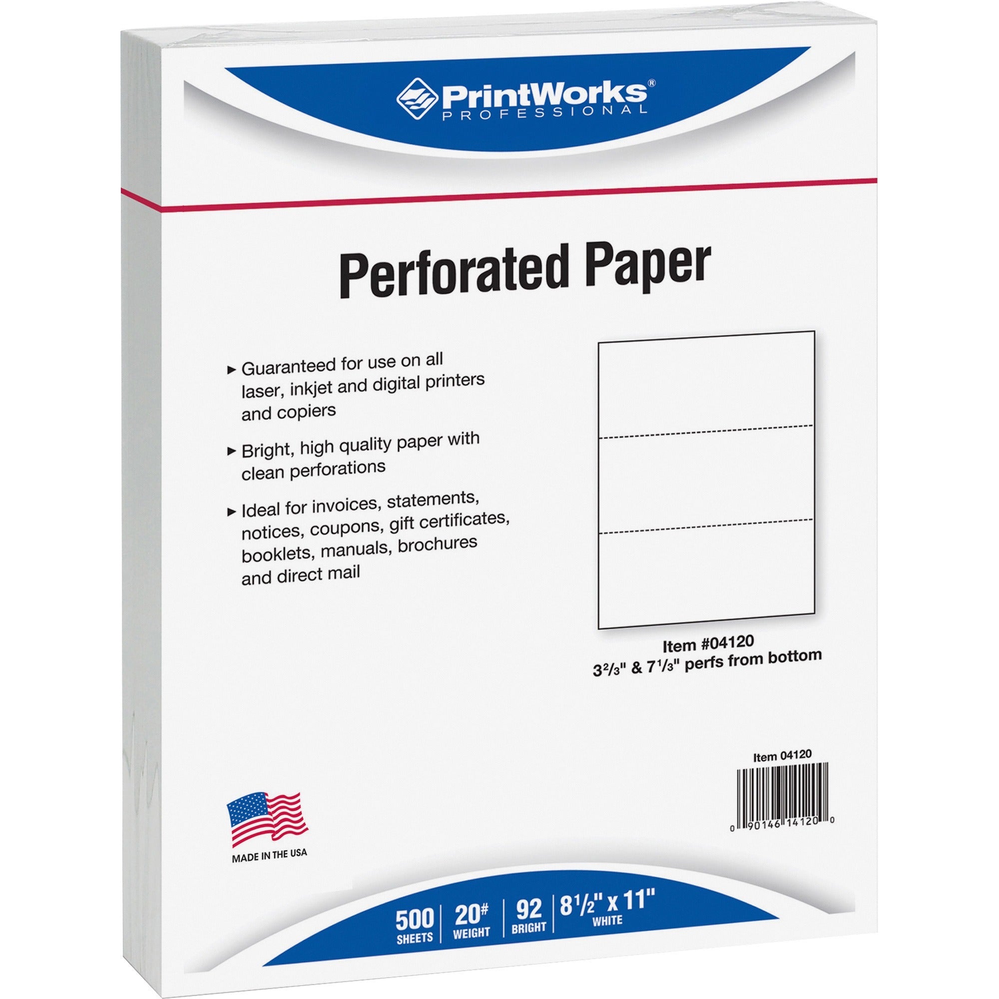 Printworks Pre-Perforated Paper, Letter Size 8.5" x 11", 20 lb, White, SFI Certified, Perforated, 500 Sheets per Ream