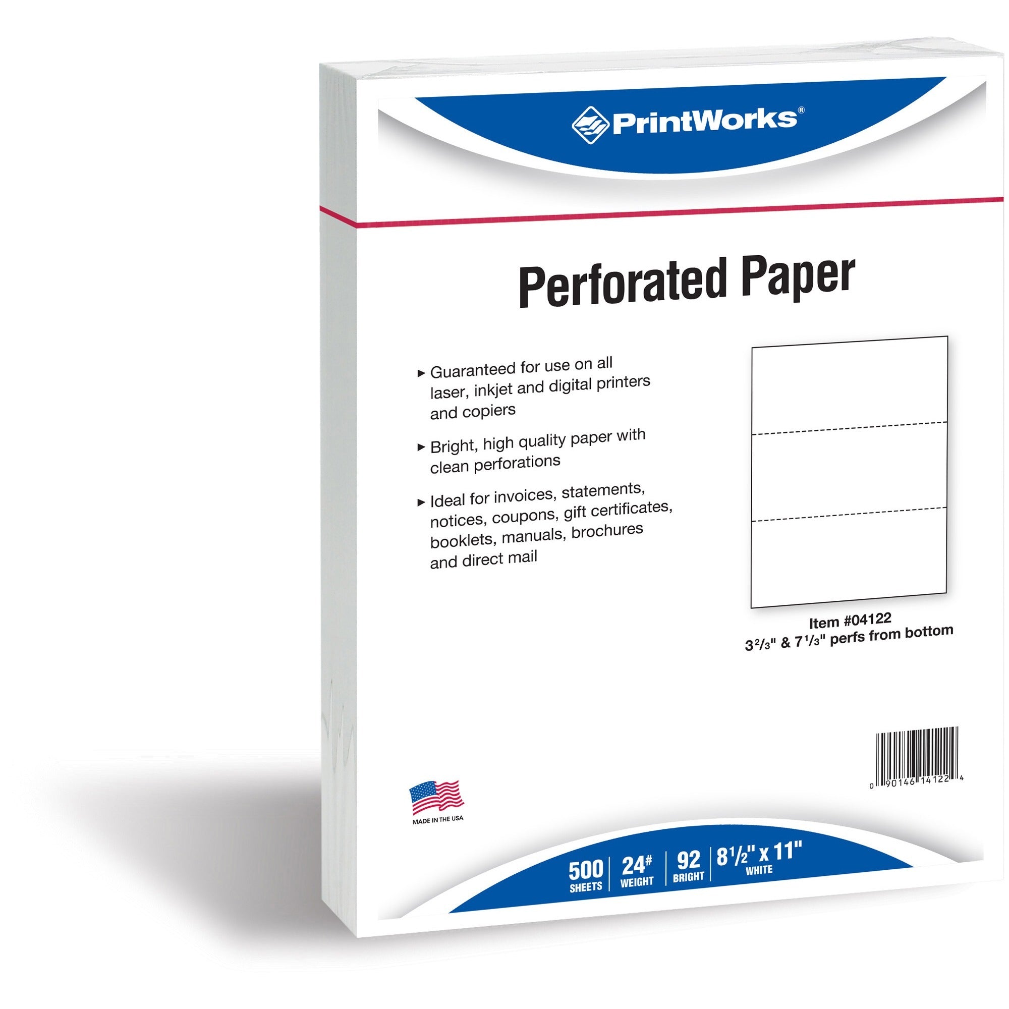 Printworks Perforated Office Paper, Letter Size 8.5" x 11", 24 lb, White, 500 Sheets per Ream