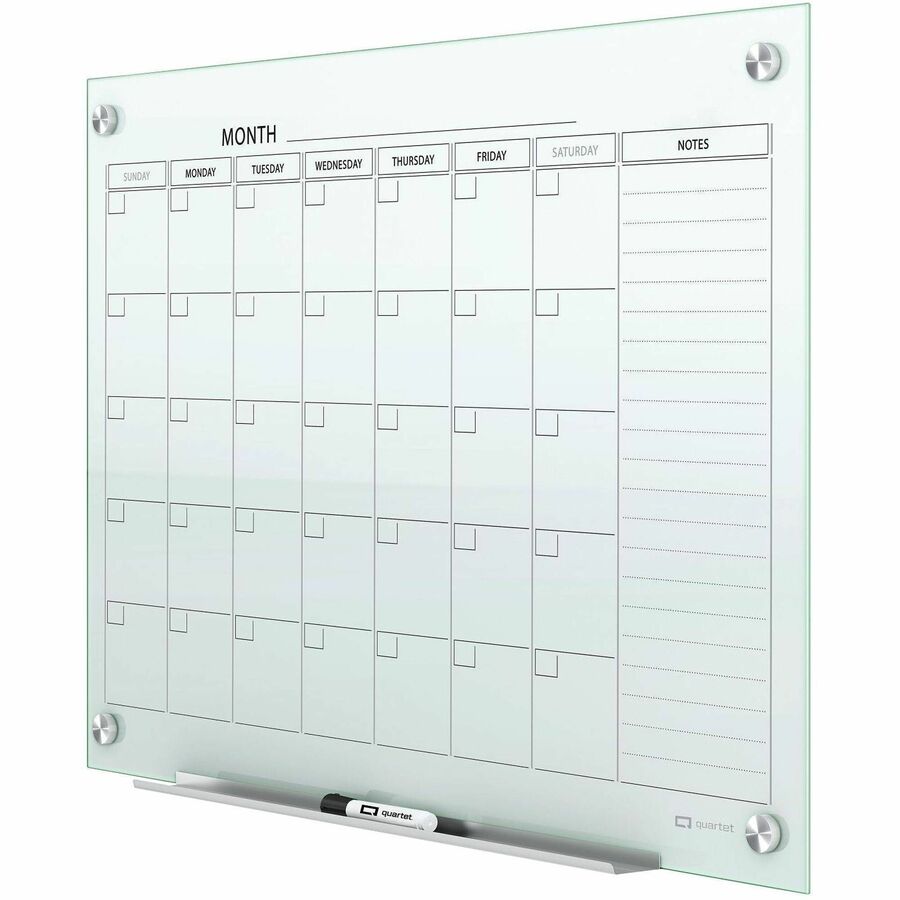 Monthly - 1 Month - White - Tempered Glass - 36" Height x 48" Width - Magnetic, Durable, Stain Resistant, Ghost Resistant, Scratch Resistant, Dent Resistant, Dry Erase Surface, Notes Area - 1 Each