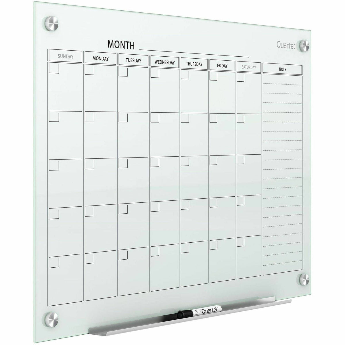 Monthly - 1 Month - White - Tempered Glass - 36" Height x 48" Width - Magnetic, Durable, Stain Resistant, Ghost Resistant, Scratch Resistant, Dent Resistant, Dry Erase Surface, Notes Area - 1 Each