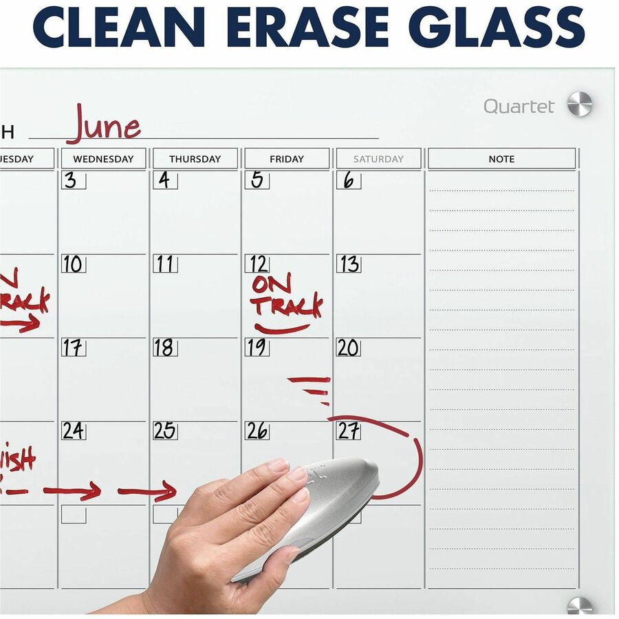 Monthly - 1 Month - White - Tempered Glass - 36" Height x 48" Width - Magnetic, Durable, Stain Resistant, Ghost Resistant, Scratch Resistant, Dent Resistant, Dry Erase Surface, Notes Area - 1 Each