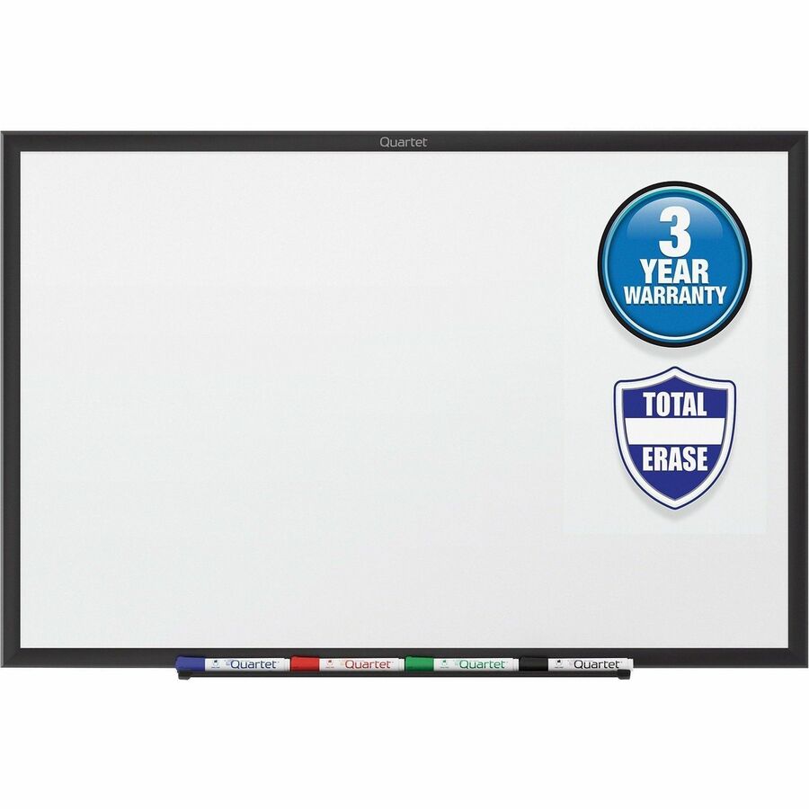Quartet Classic Total Erase Whiteboard, 48" x 36", White Melamine Surface, Black Aluminum Frame, Horizontal/Vertical Mount, Includes Marker Tray, Dry Erase Marker, and Mounting Hardware, 1 Each