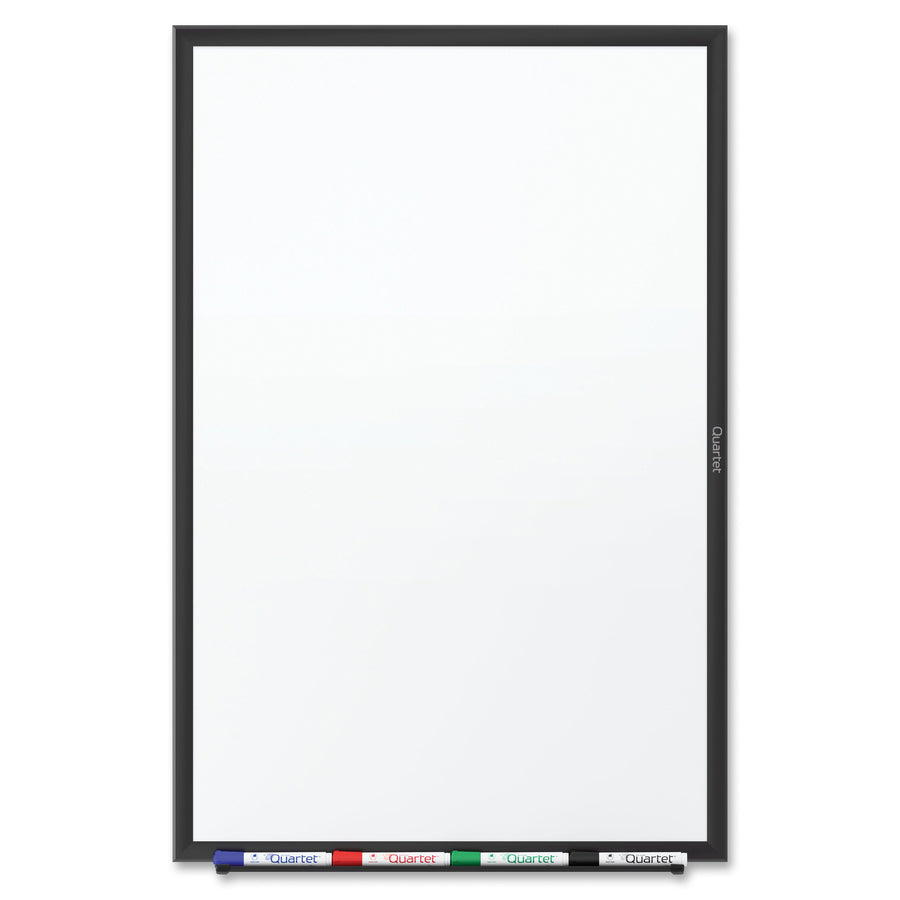 Quartet Classic Total Erase Whiteboard, 60" x 36", White Melamine Surface, Black Aluminum Frame, Horizontal/Vertical Mount, Includes Marker Tray, Dry Erase Marker, and Mounting Hardware, 1 Each