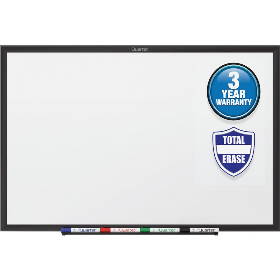 Quartet Classic Total Erase Whiteboard, 60" x 36", White Melamine Surface, Black Aluminum Frame, Horizontal/Vertical Mount, Includes Marker Tray, Dry Erase Marker, and Mounting Hardware, 1 Each