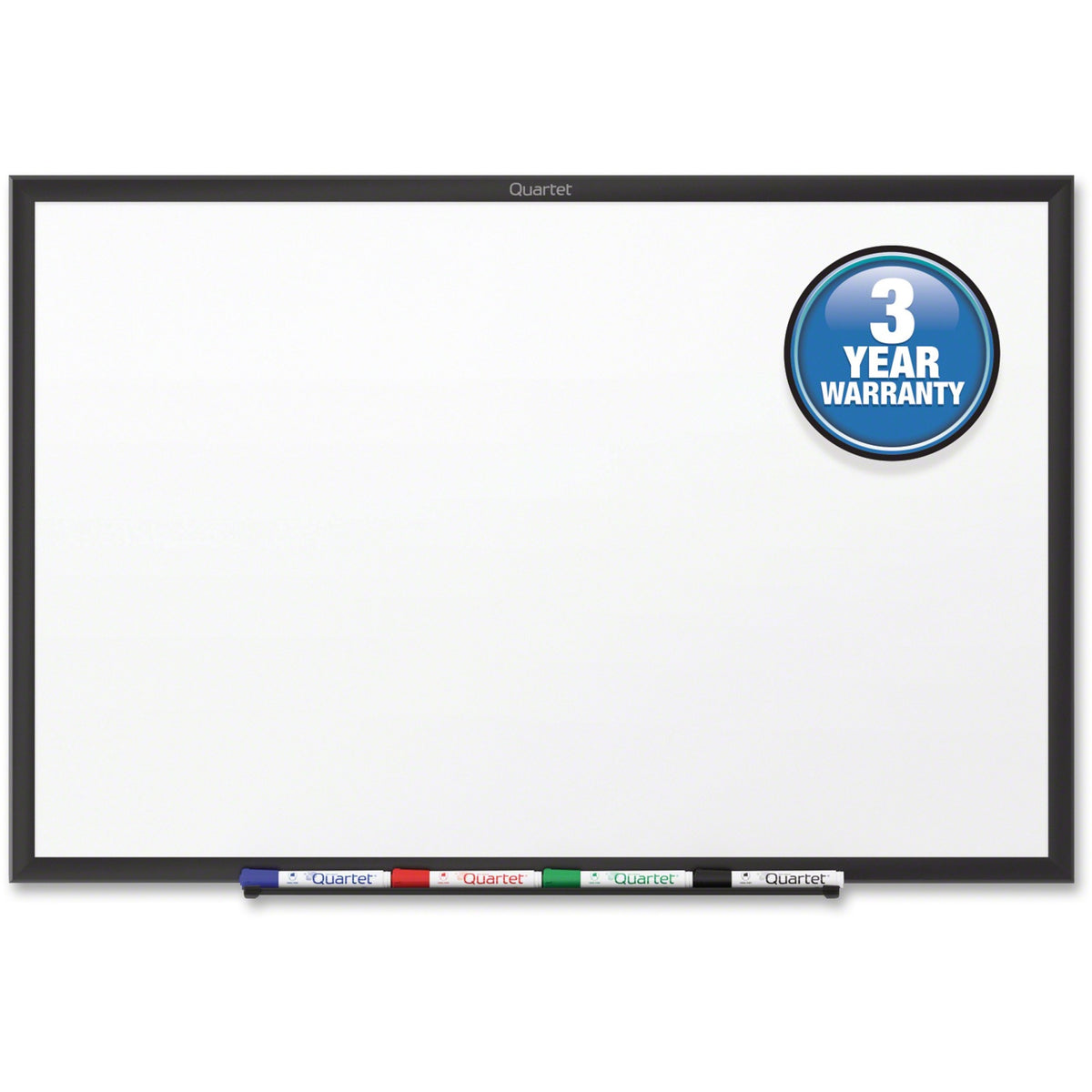 Quartet Classic Total Erase Whiteboard, 60" x 36", White Melamine Surface, Black Aluminum Frame, Horizontal/Vertical Mount, Includes Marker Tray, Dry Erase Marker, and Mounting Hardware, 1 Each