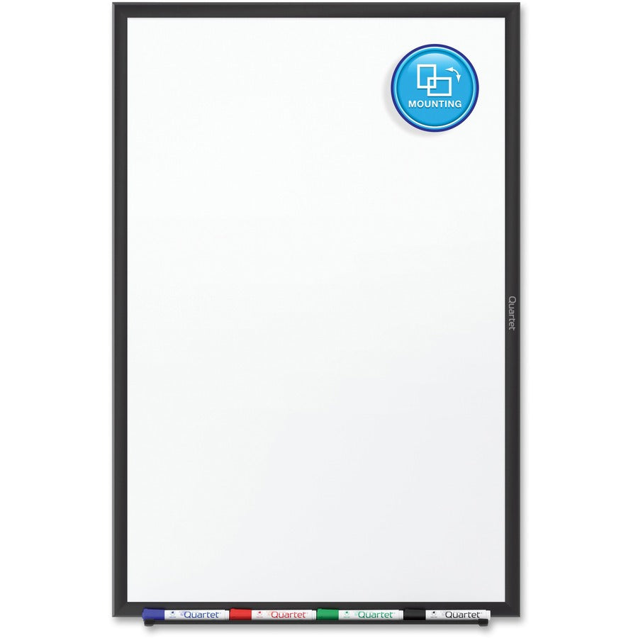 Quartet Classic Total Erase Whiteboard, 72" x 48", White Melamine Surface, Black Aluminum Frame, Horizontal/Vertical Mount, Includes Marker Tray, Dry Erase Marker, and Mounting Hardware, 1 Each, TAA Compliant