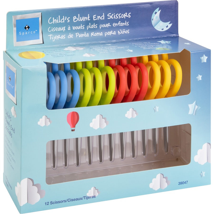 Sparco 5" Kids Blunt End Scissors, Blunted Tip, Assorted Colors, Rubber Handle, 1 Pack