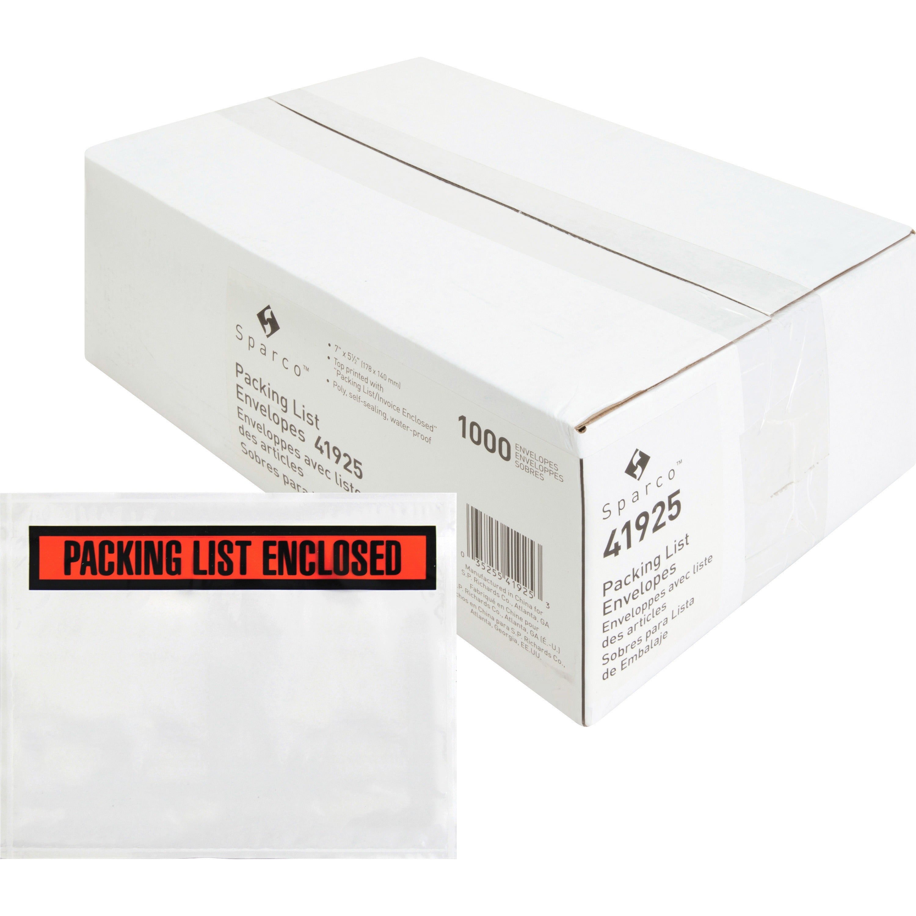 Packing List - 7" Width x 5 1/2" Length - 70 g/m² - Self-adhesive Seal - White - Paper, Low Density Polyethylene (LDPE) - 1000 / Box