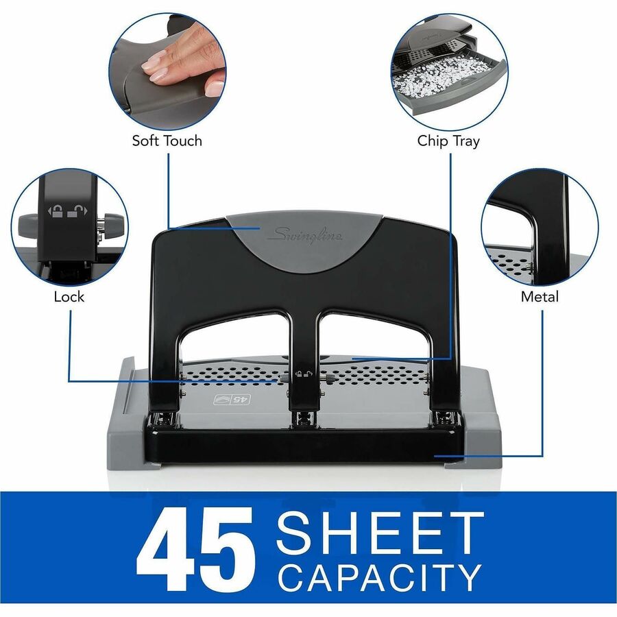 3 Punch Head(s) - 45 Sheet - 9/32" Punch Size - Black, Gray