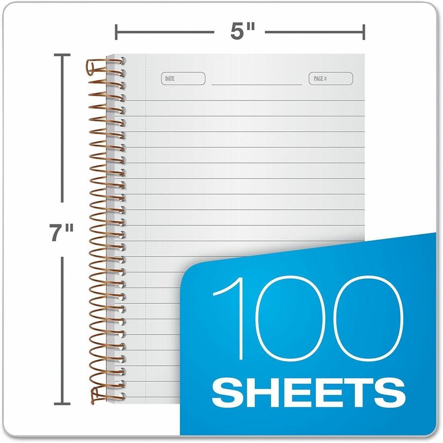 100 Sheets - Wire Bound - 0.28" Ruled - 20 lb Basis Weight - 5" x 7" Sheet Size - White Paper - Classic Green Kraft Cover - Micro Perforated, Rigid, Chipboard Backing, Pocket, Easy Tear, Unpunched - 1 Each