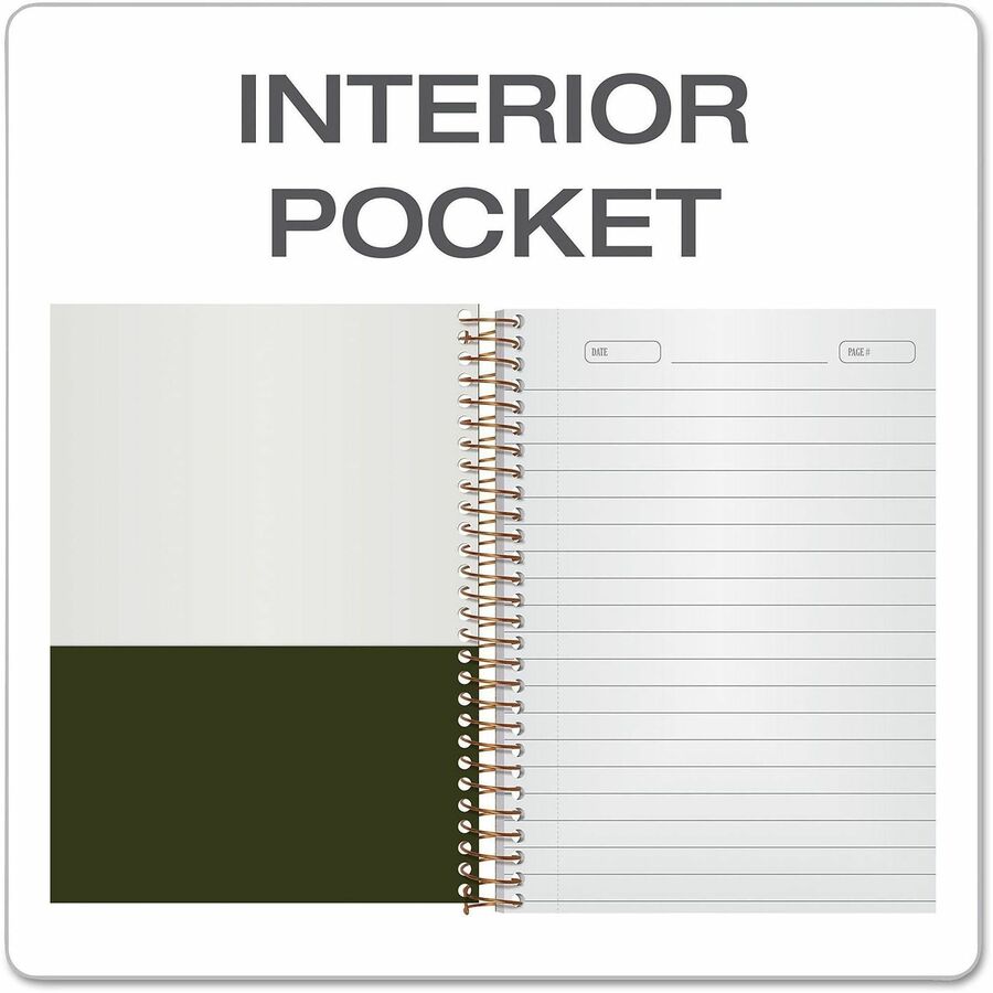 100 Sheets - Wire Bound - 0.28" Ruled - 20 lb Basis Weight - 5" x 7" Sheet Size - White Paper - Classic Green Kraft Cover - Micro Perforated, Rigid, Chipboard Backing, Pocket, Easy Tear, Unpunched - 1 Each