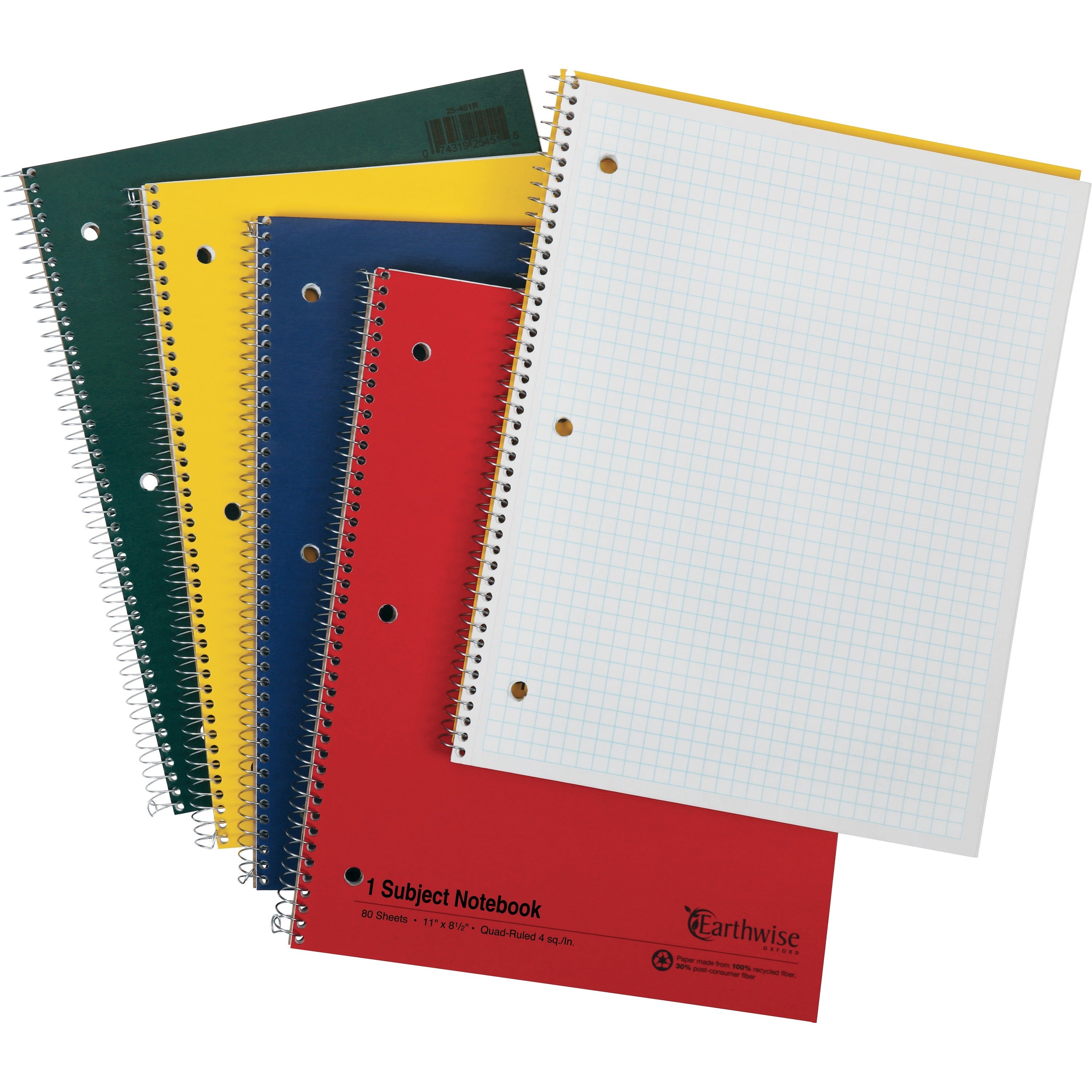 80 Sheets - Wire Bound - 15 lb Basis Weight - Letter - 8 1/2" x 11" Sheet Size - White Paper - Assorted Kraft Cover - Micro Perforated, Rigid, Subject - Recycled - 1 Each