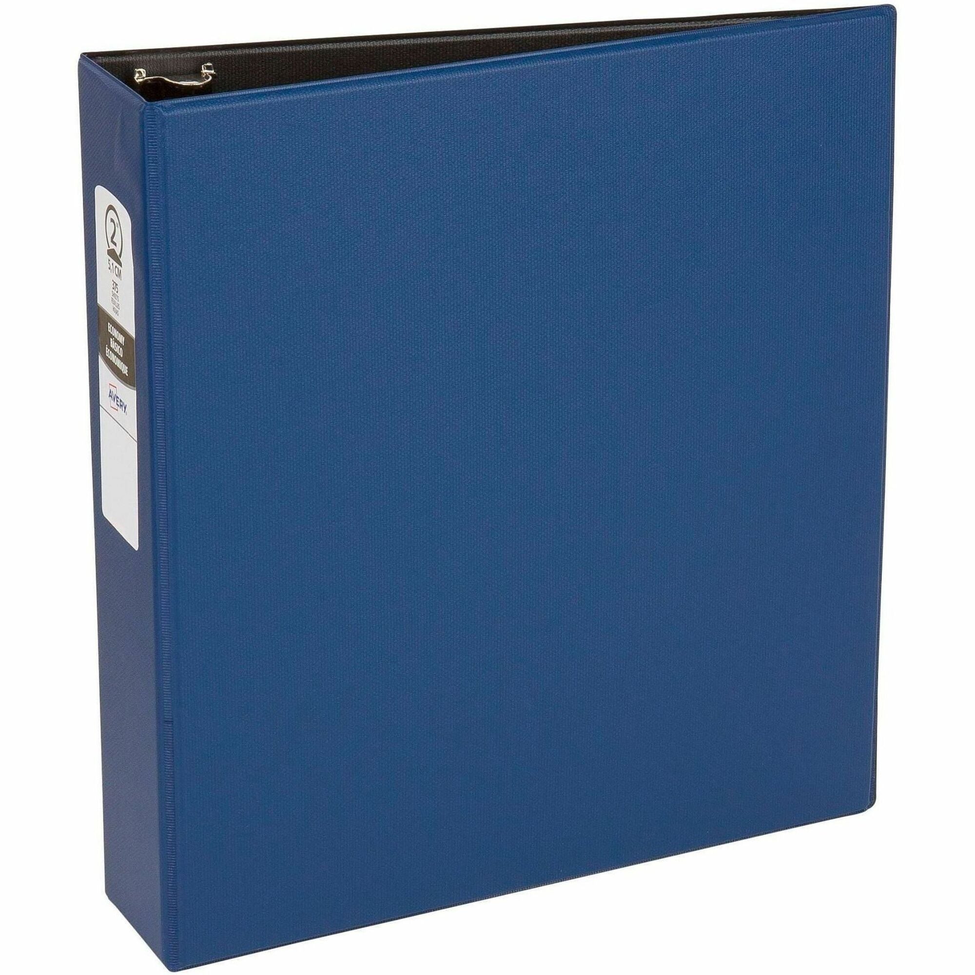 Avery Economy Binder, 2" Capacity, 3 Round Rings, Letter Size, 375 Sheet Capacity, 2 Internal Pockets, Blue, Vinyl, Recycled, 1 Each