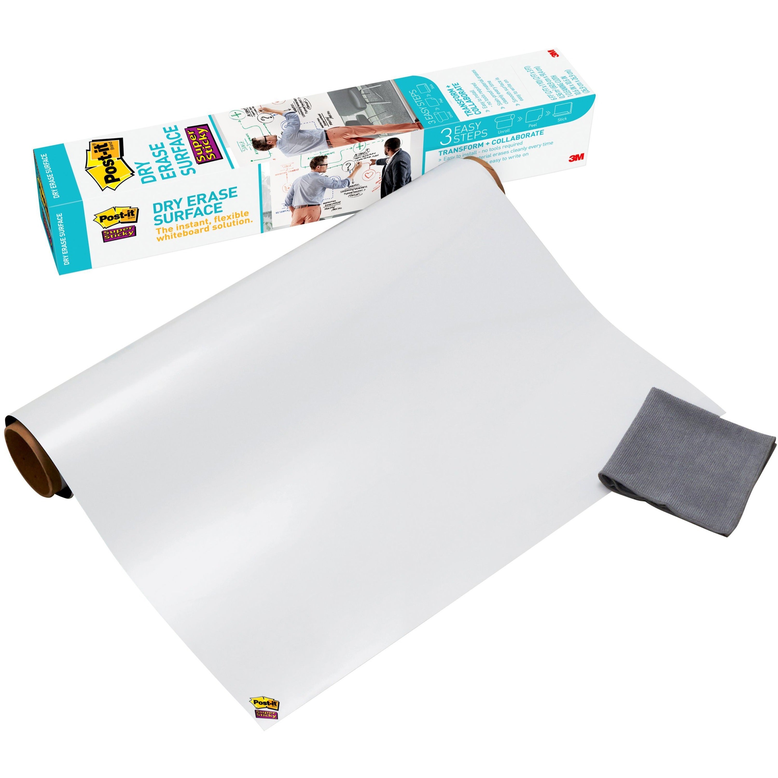 Post-it® Self-Stick Dry-Erase Film Surface, White, 24" x 36", Rectangle, Flexible, Stain Resistant, Self-stick, 1 Pack